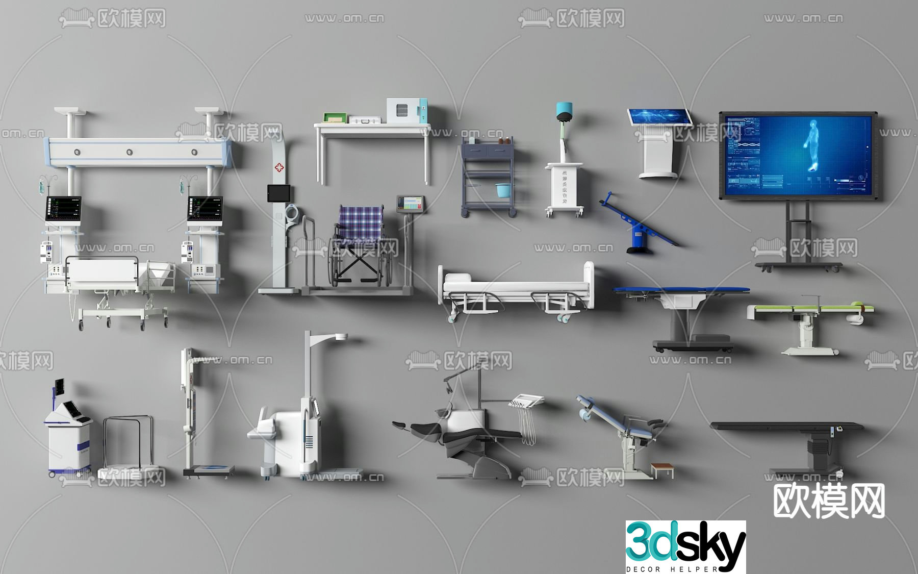 medical equipment wheelchair emergency bed measuring machine 3d model