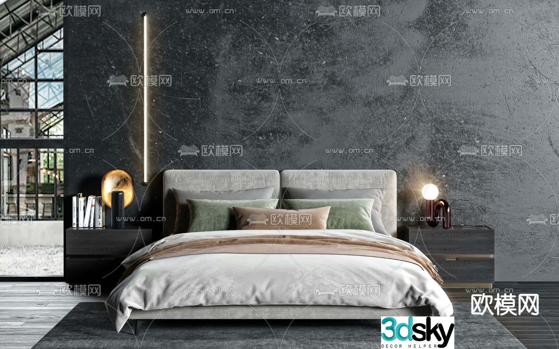 Modern double bed 3d model