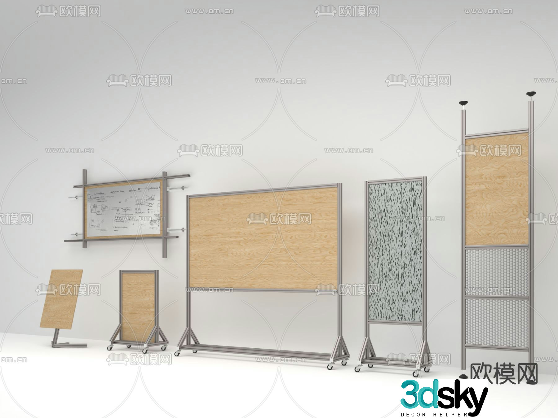 Office whiteboard wooden board note board 3d model