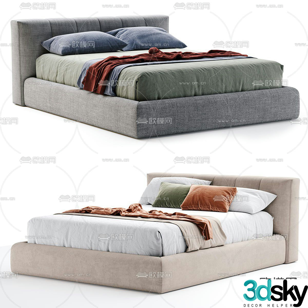 Modern double bed 3d model