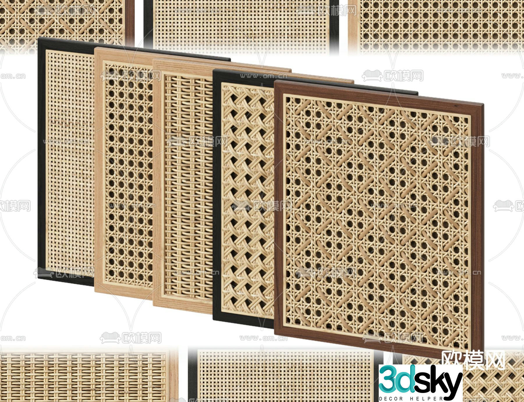 Rattan door panel woven material 3d model