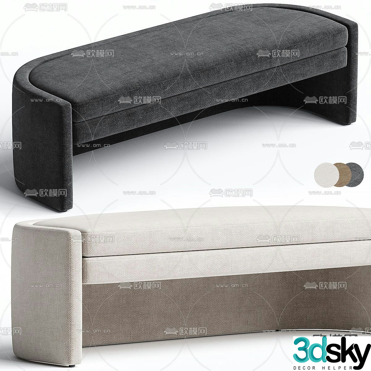 bed end stool footrest 3d model