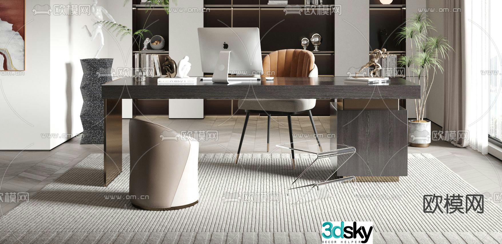 modern desk office desk 3d model