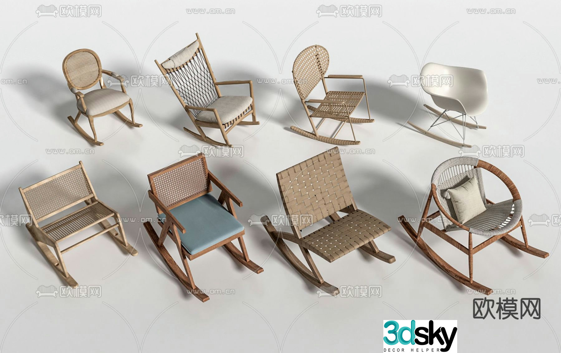 Wabi-sabi chair rattan rocking chair 3d model