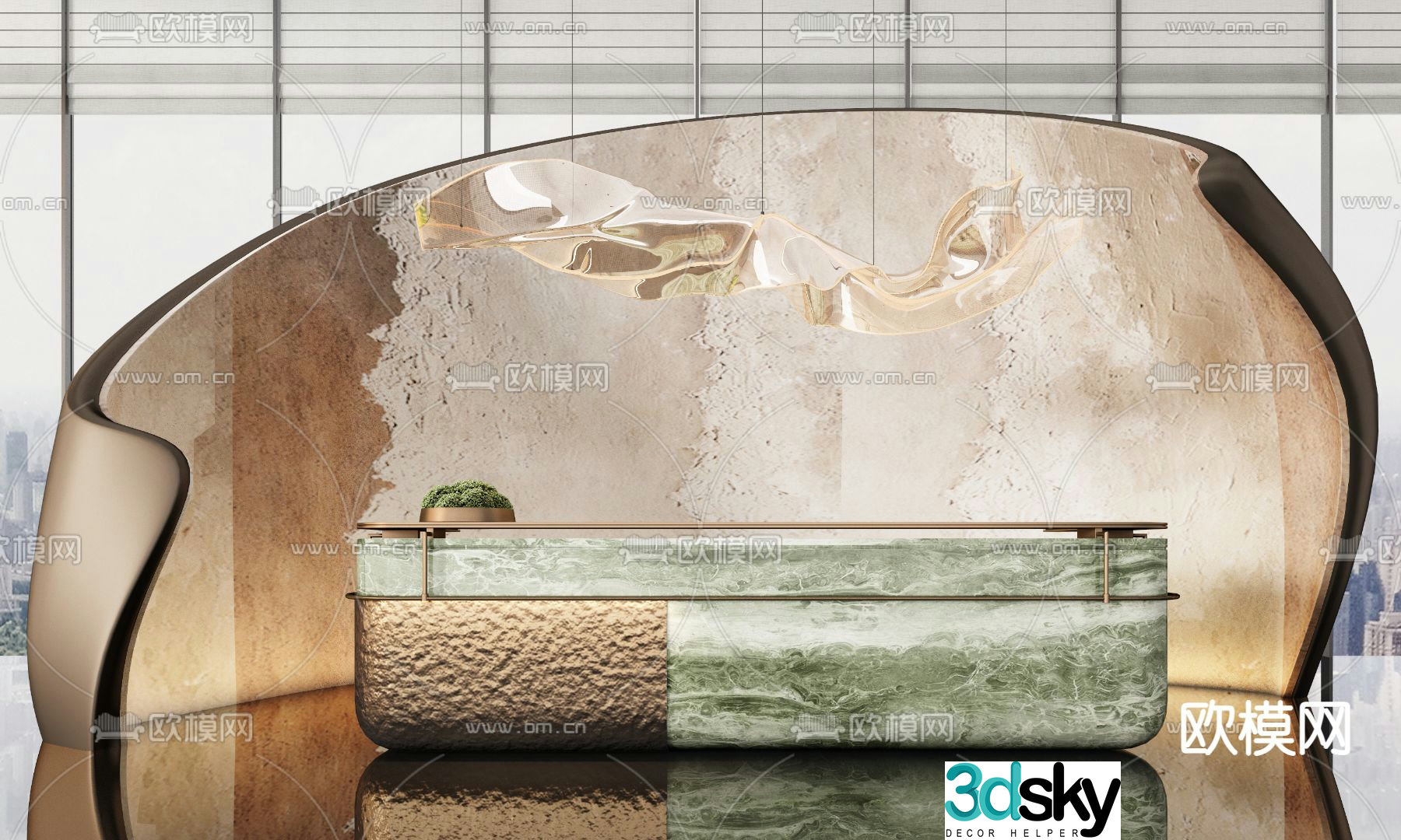 Light luxury front desk reception desk information desk 3D model