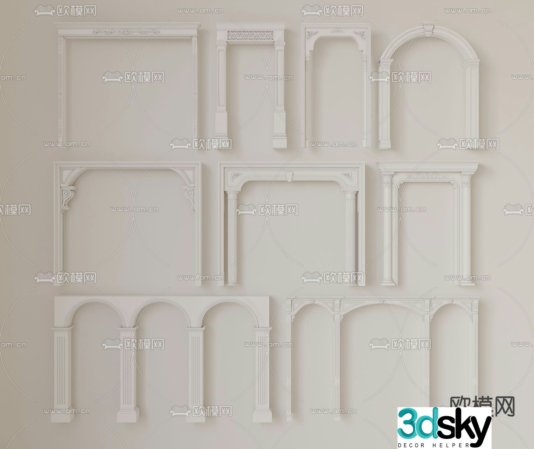 Simple European door frame doorway door hole 3D model