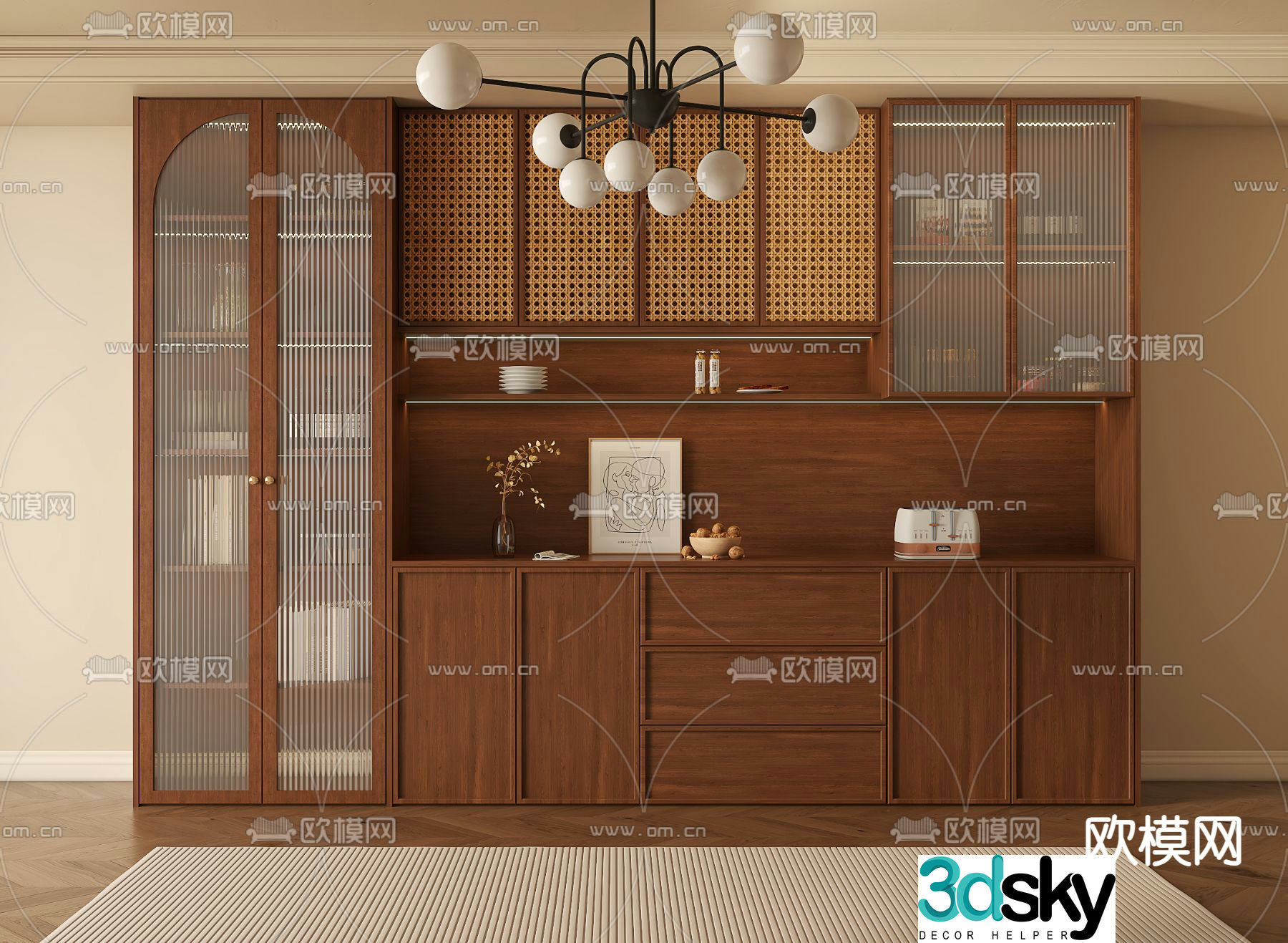 Middle-aged wine cabinet sideboard 3D model
