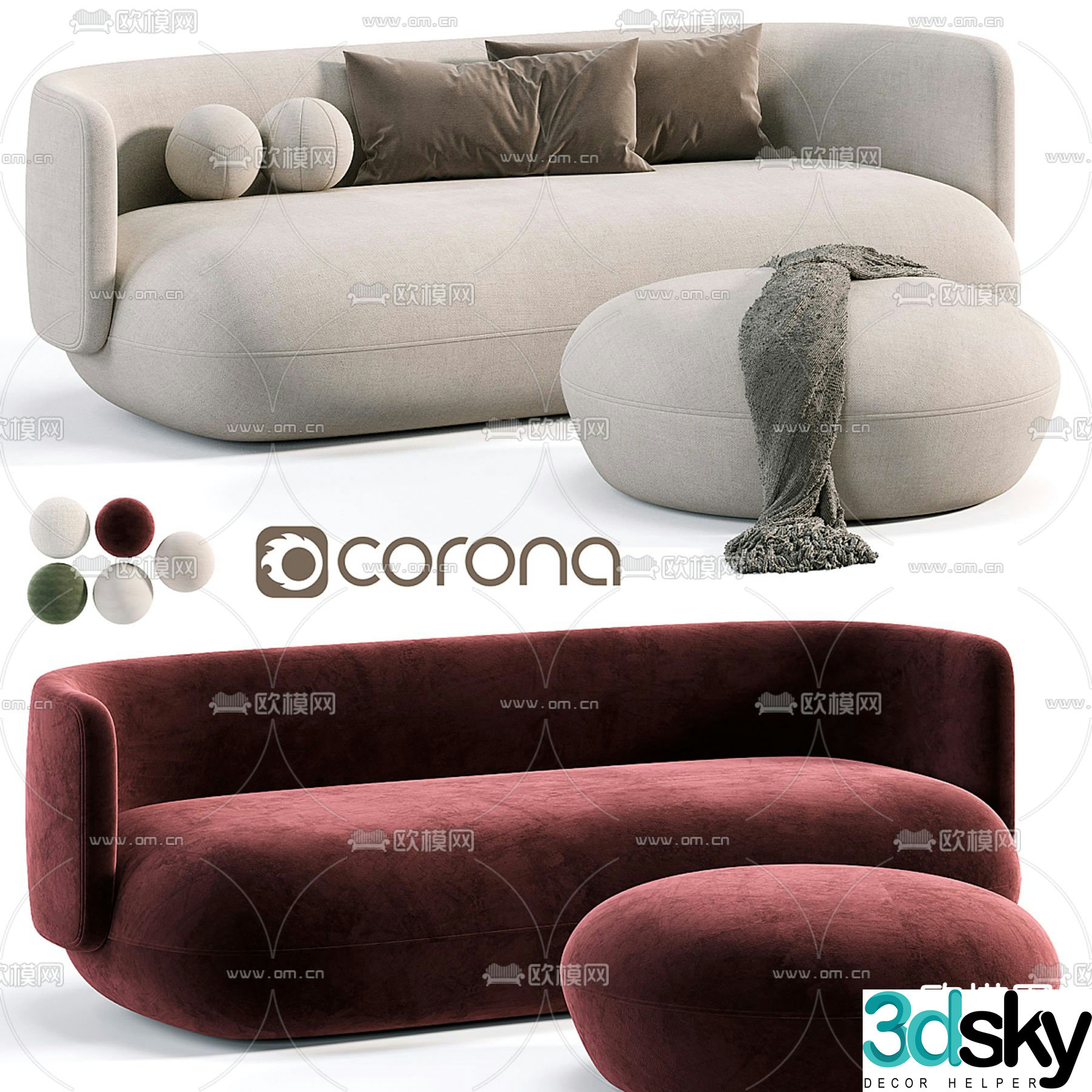 Casvada Furniture red sofa multi-person sofa 3d model