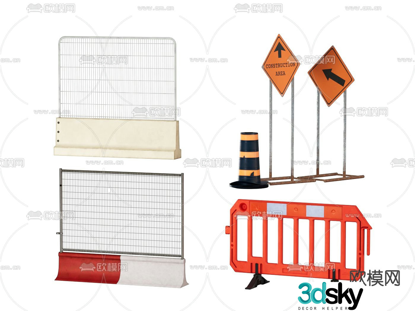 road warning sign roadblock safety guardrail 3d model