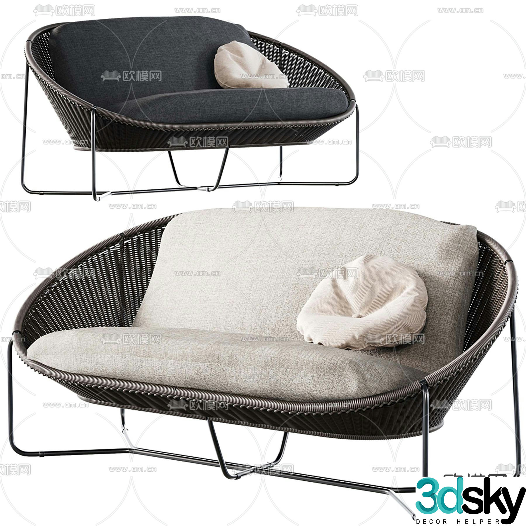 Crate & Barrel Nordic rattan chair outdoor chair 3d model