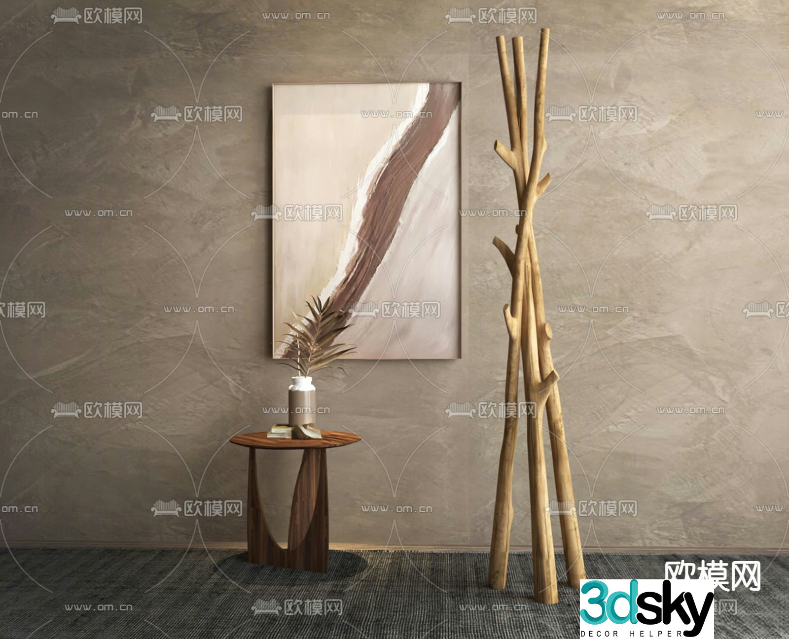 Wabi-Sabi style solid wood clothes hanger 3D model