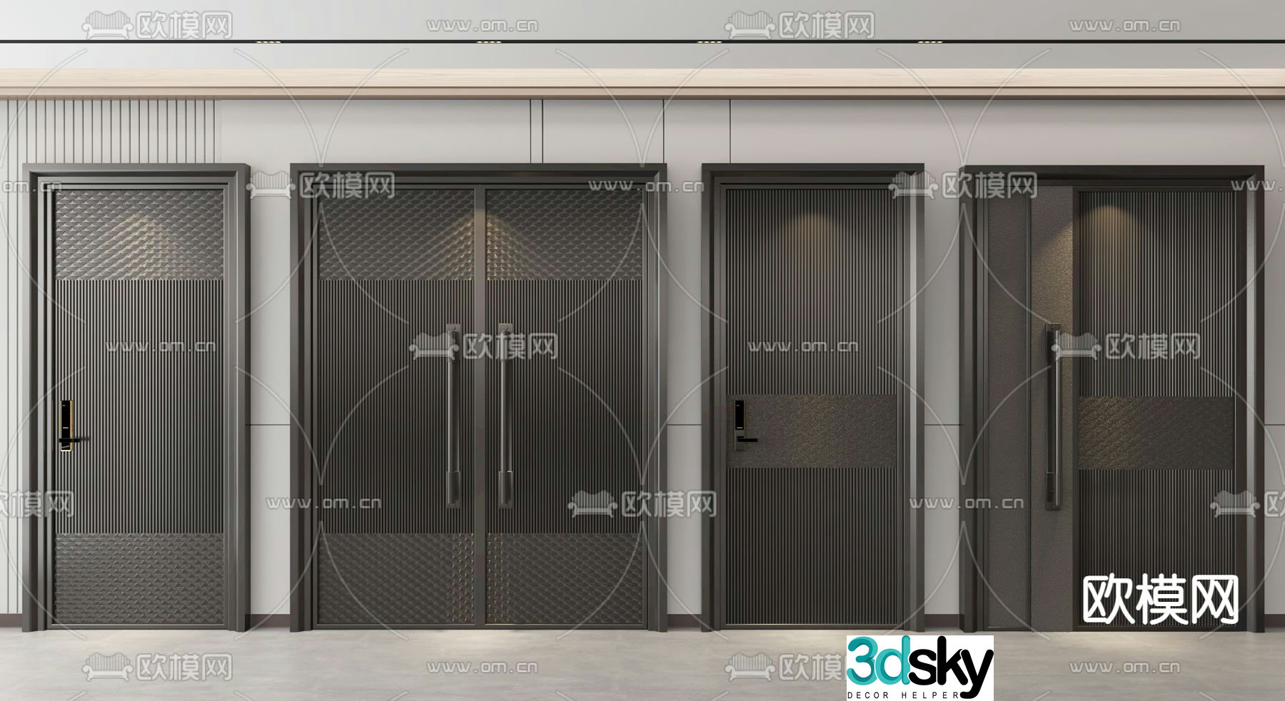 Chinese double-opening door entrance door single-opening 3D model