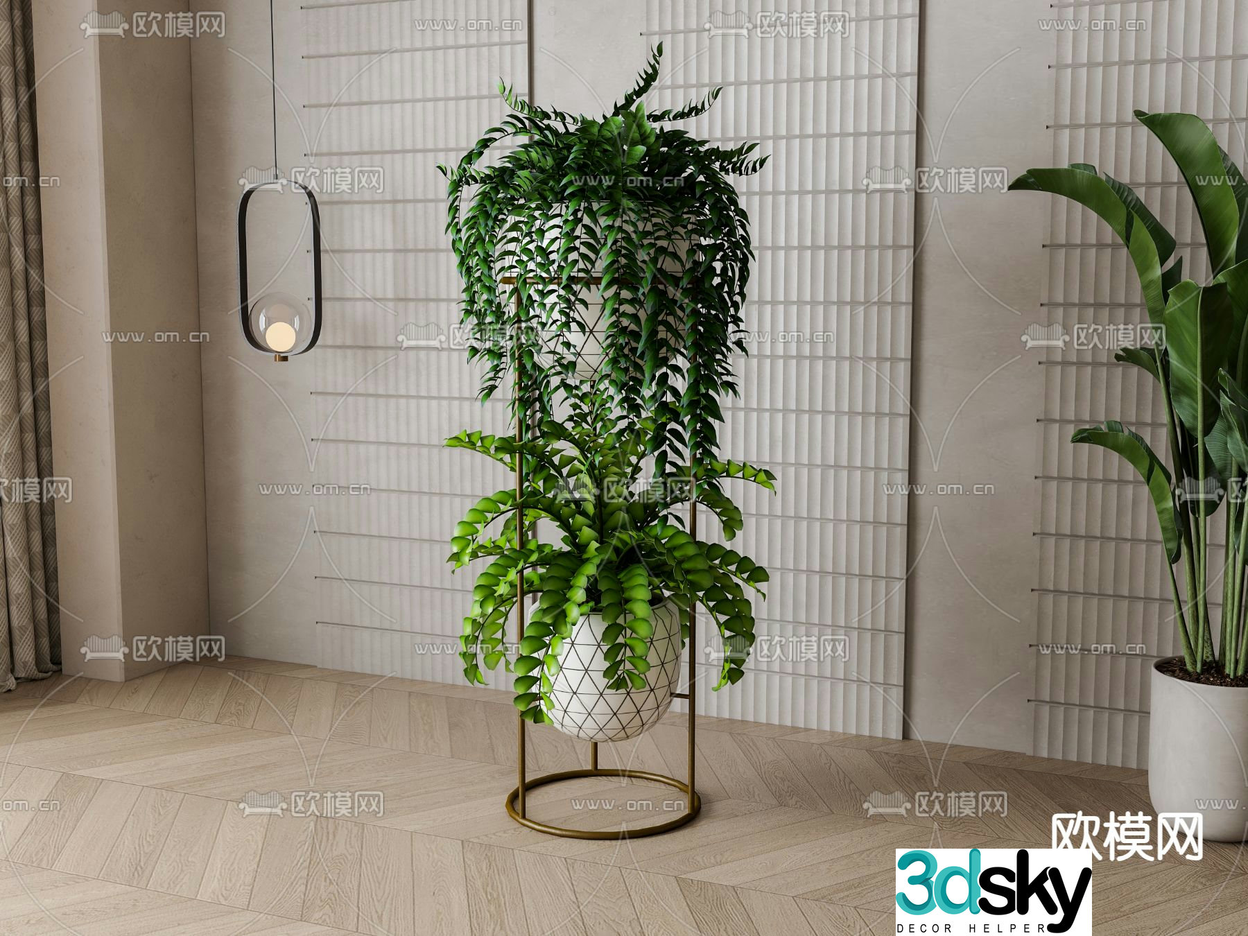Hanging basket spider plant green plant potted plant 3D model