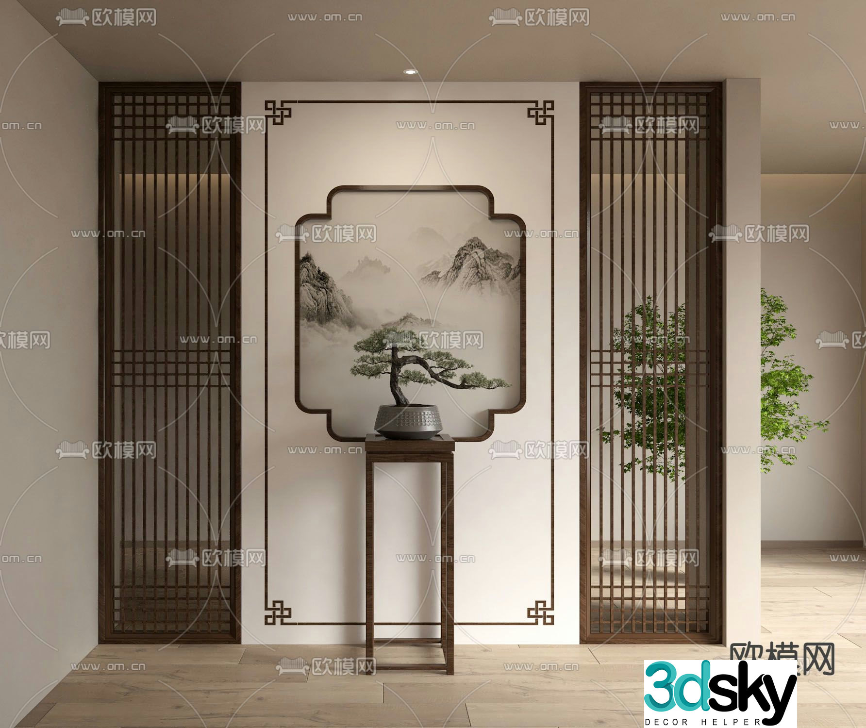 New Chinese style entrance partition Grid 3D model