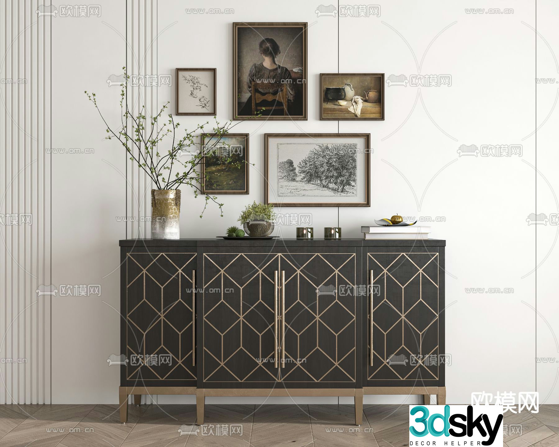 French entryway cabinet side cabinet 3d model