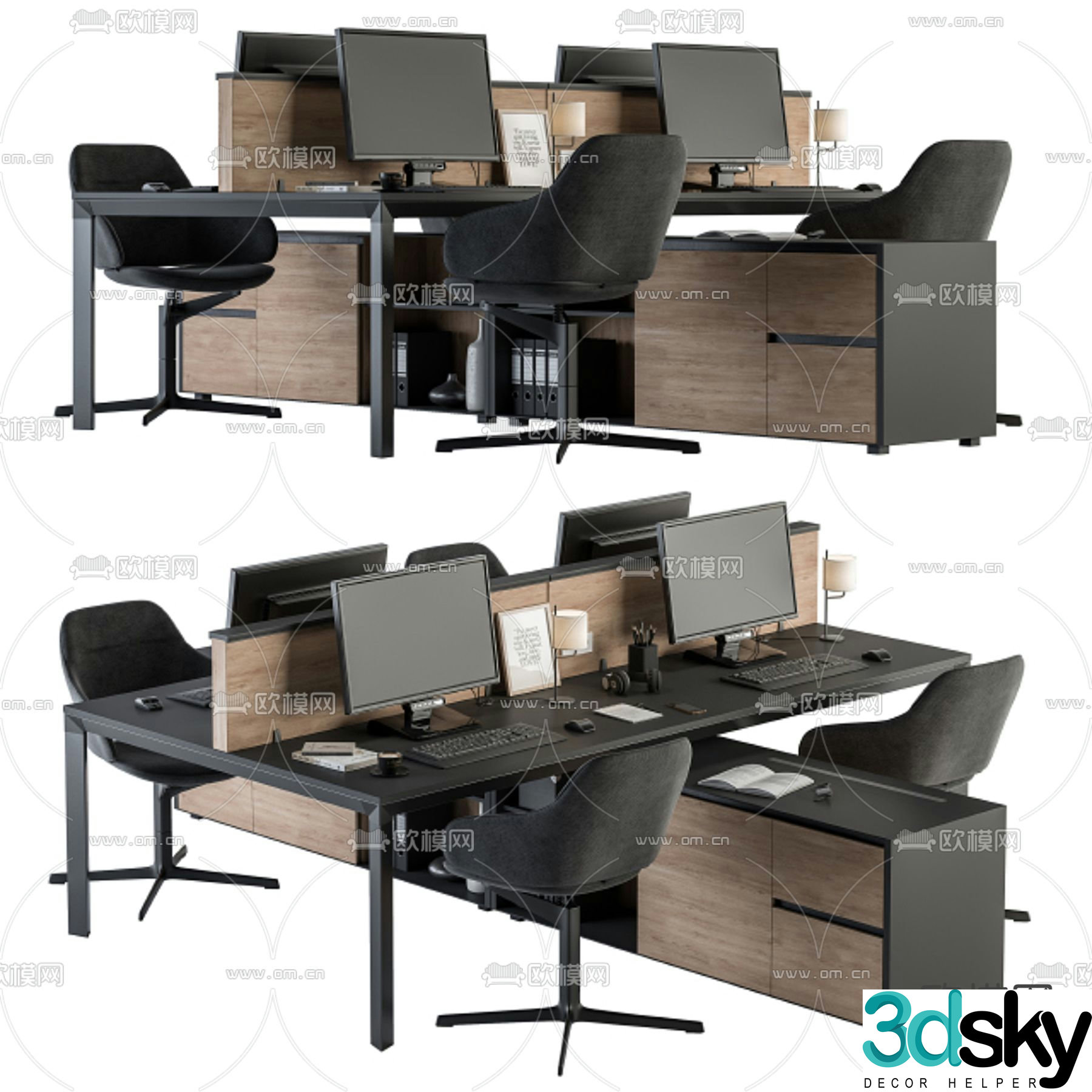 Card space desk staff table office chair 3d model