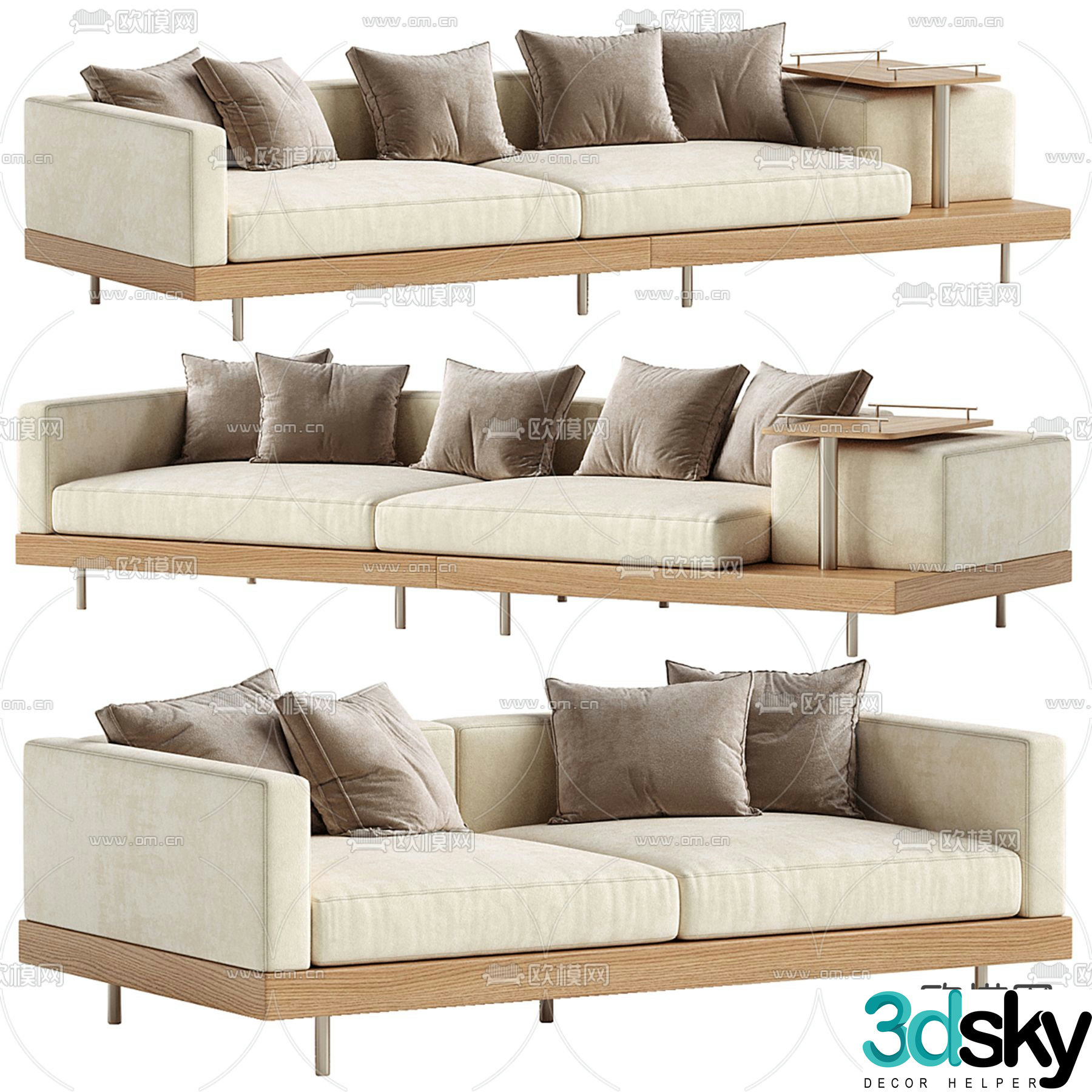 Japandi wooden sofa 3d model