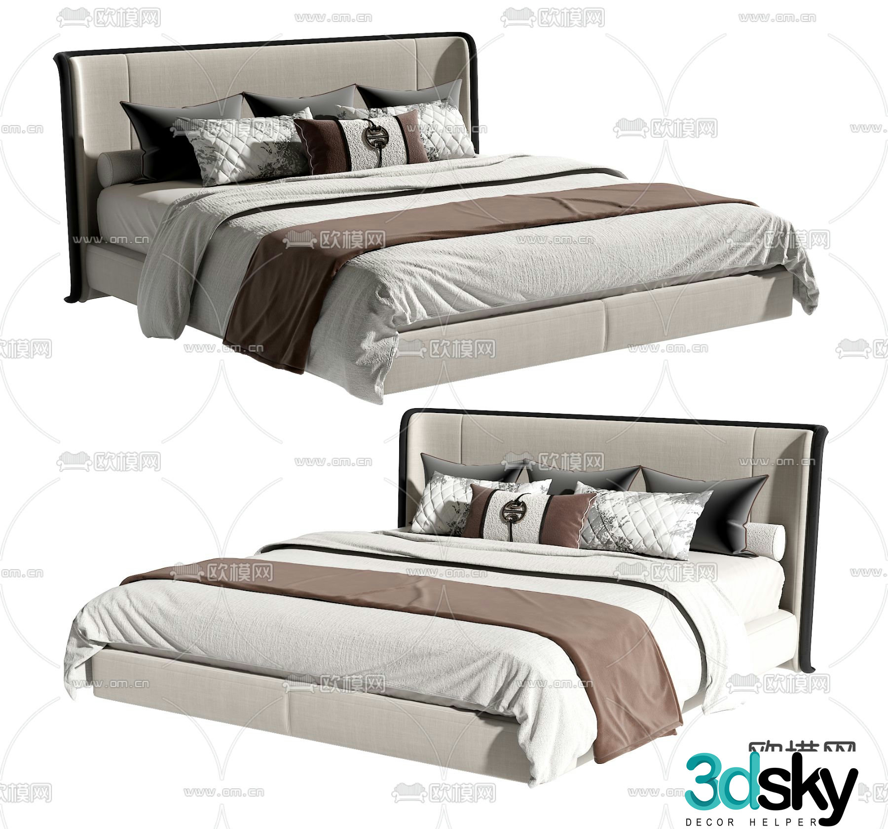 New Chinese style double bed 3d model