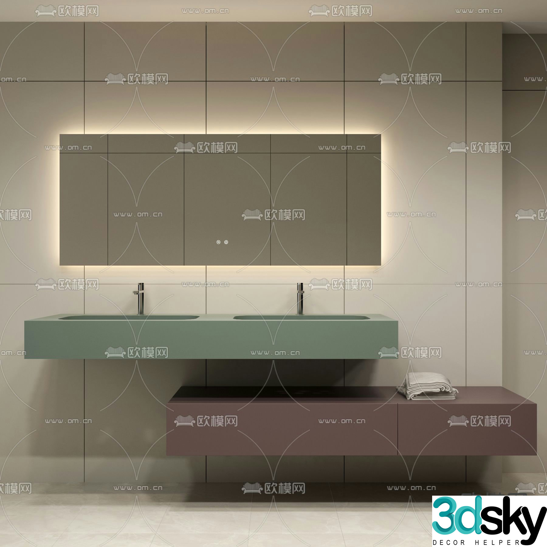 Modern bathroom cabinet double basin vanity 3d model