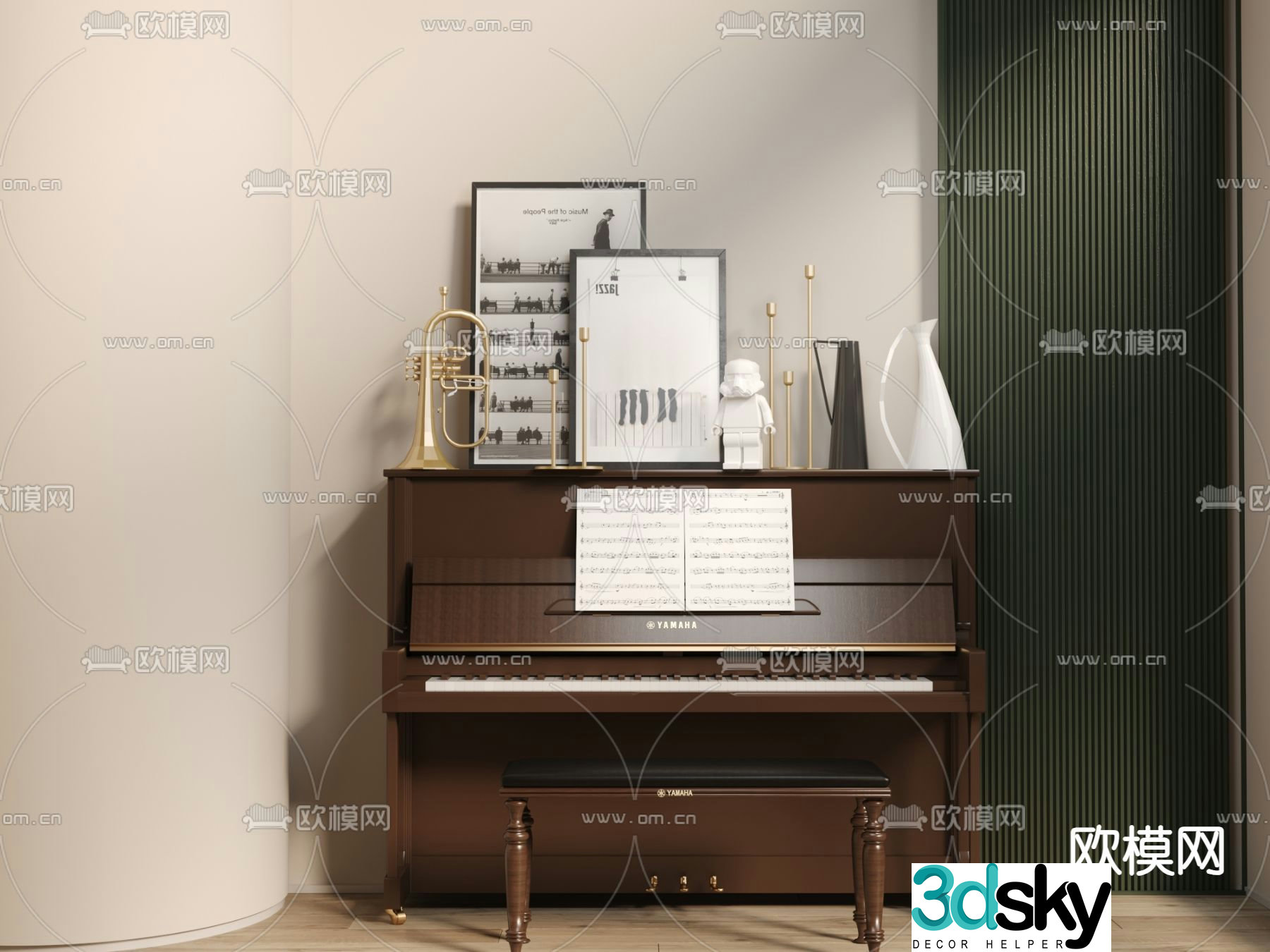 Mahogany piano sheet music suona 3d model