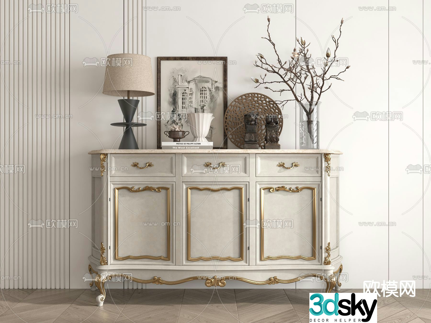 European style entrance cabinet 3D model