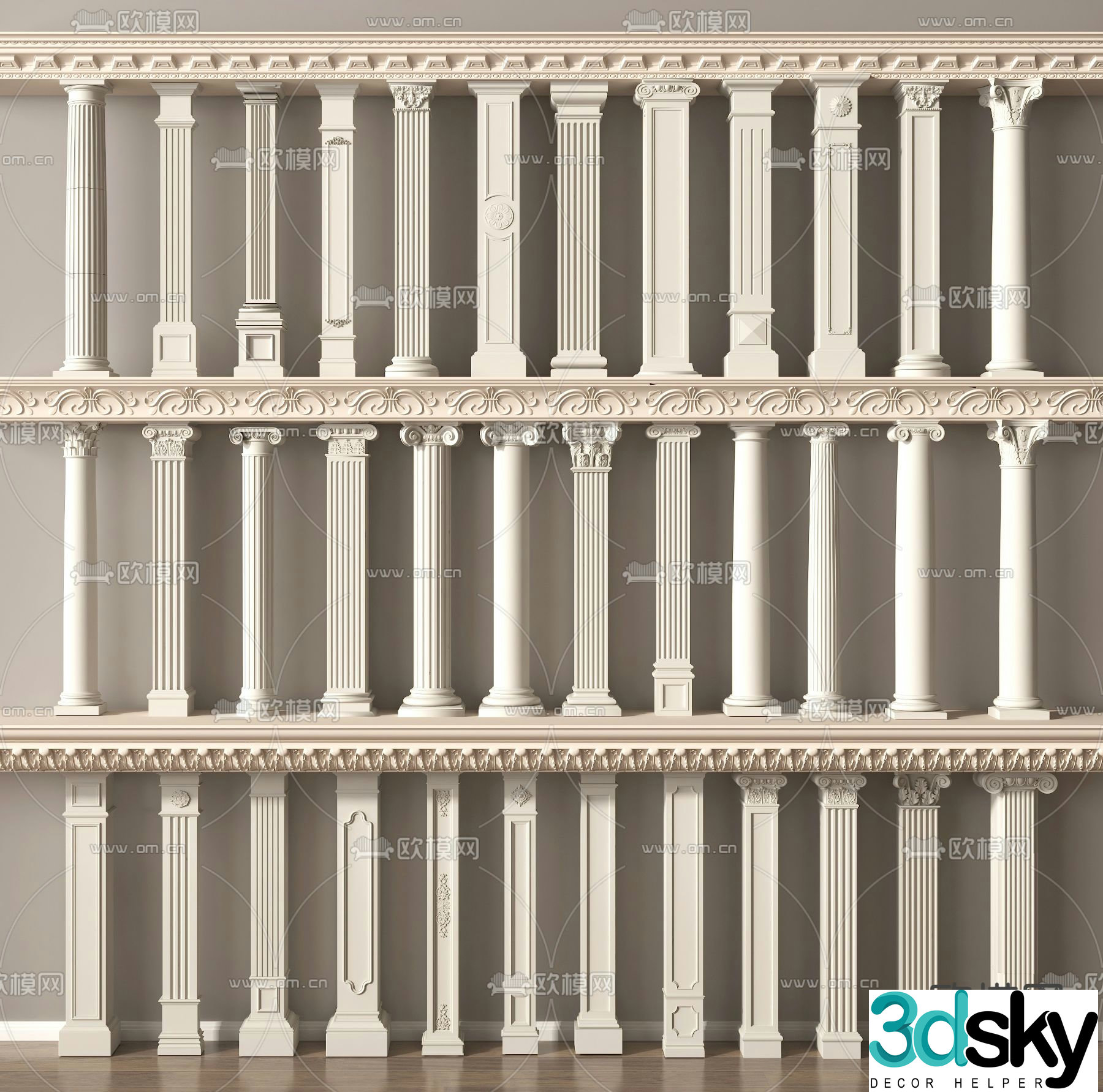 European columns Roman columns carved columns 3D model