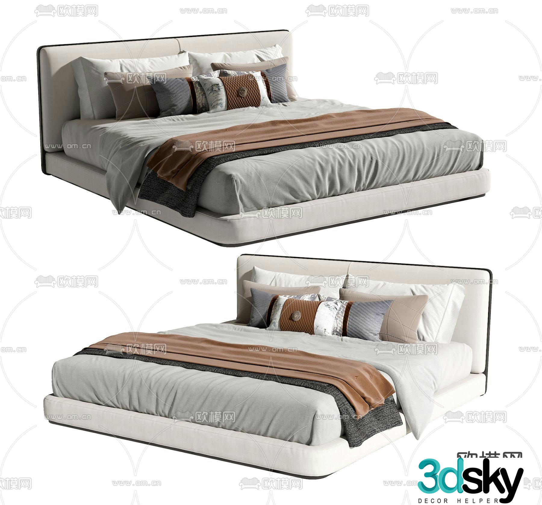 New Chinese style double bed 3d model