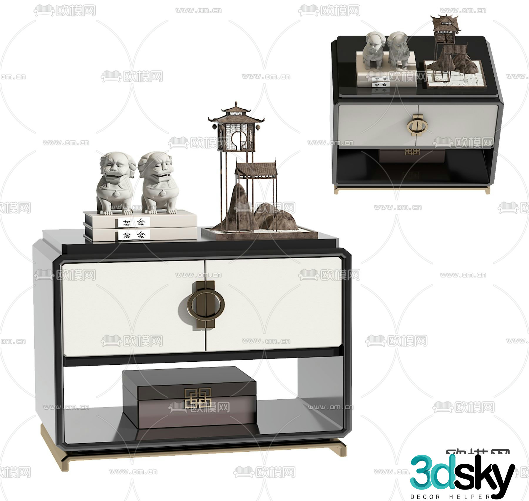 New Chinese style bedside table 3d model