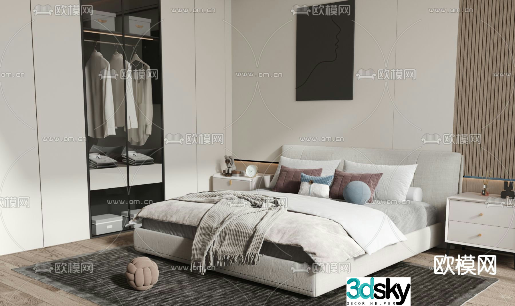 Modern double bed 3d model