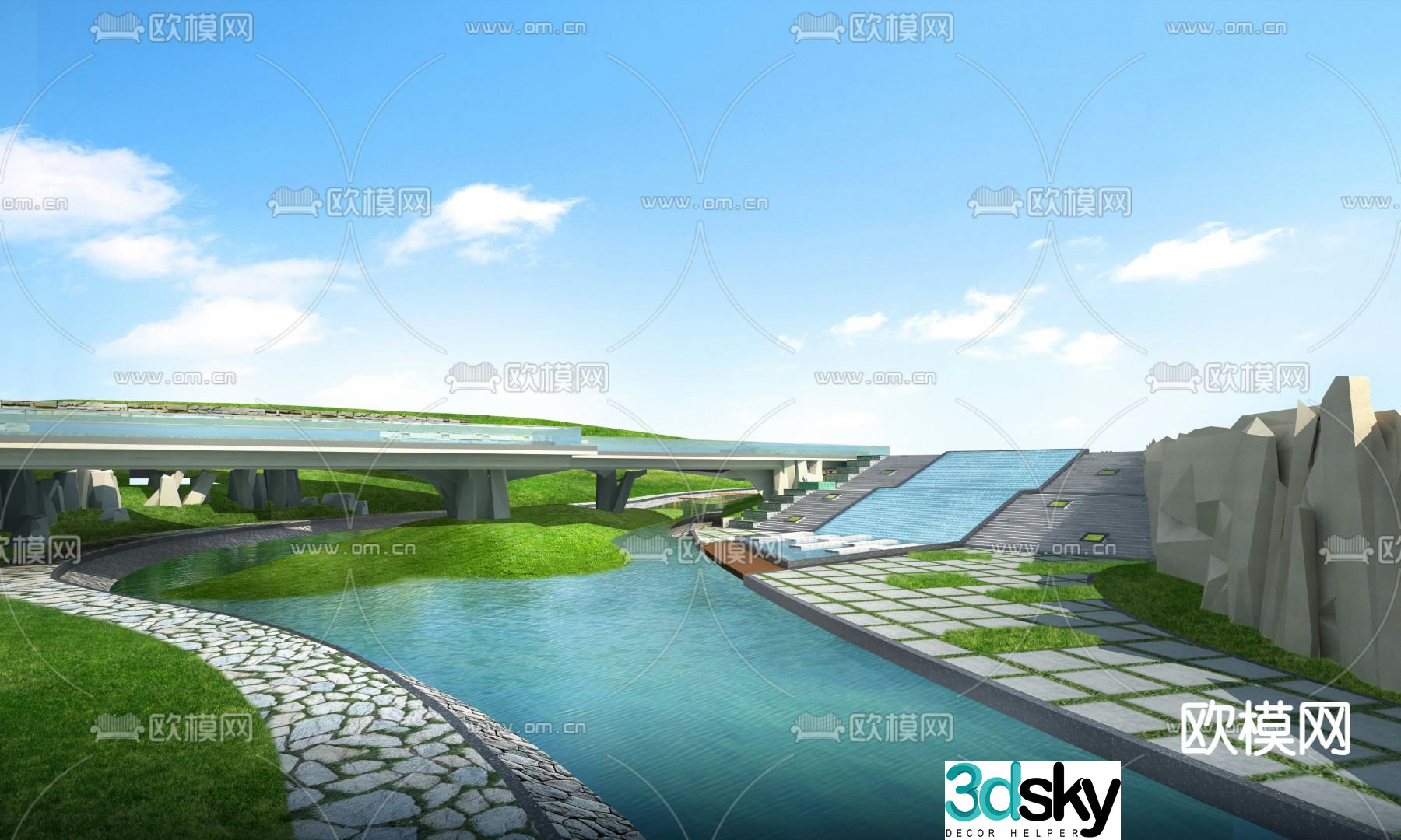 Waterfront landscape embankment 3d model