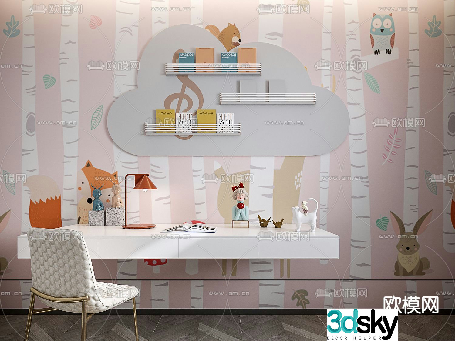 Children’s desk chair and accessories 3D model