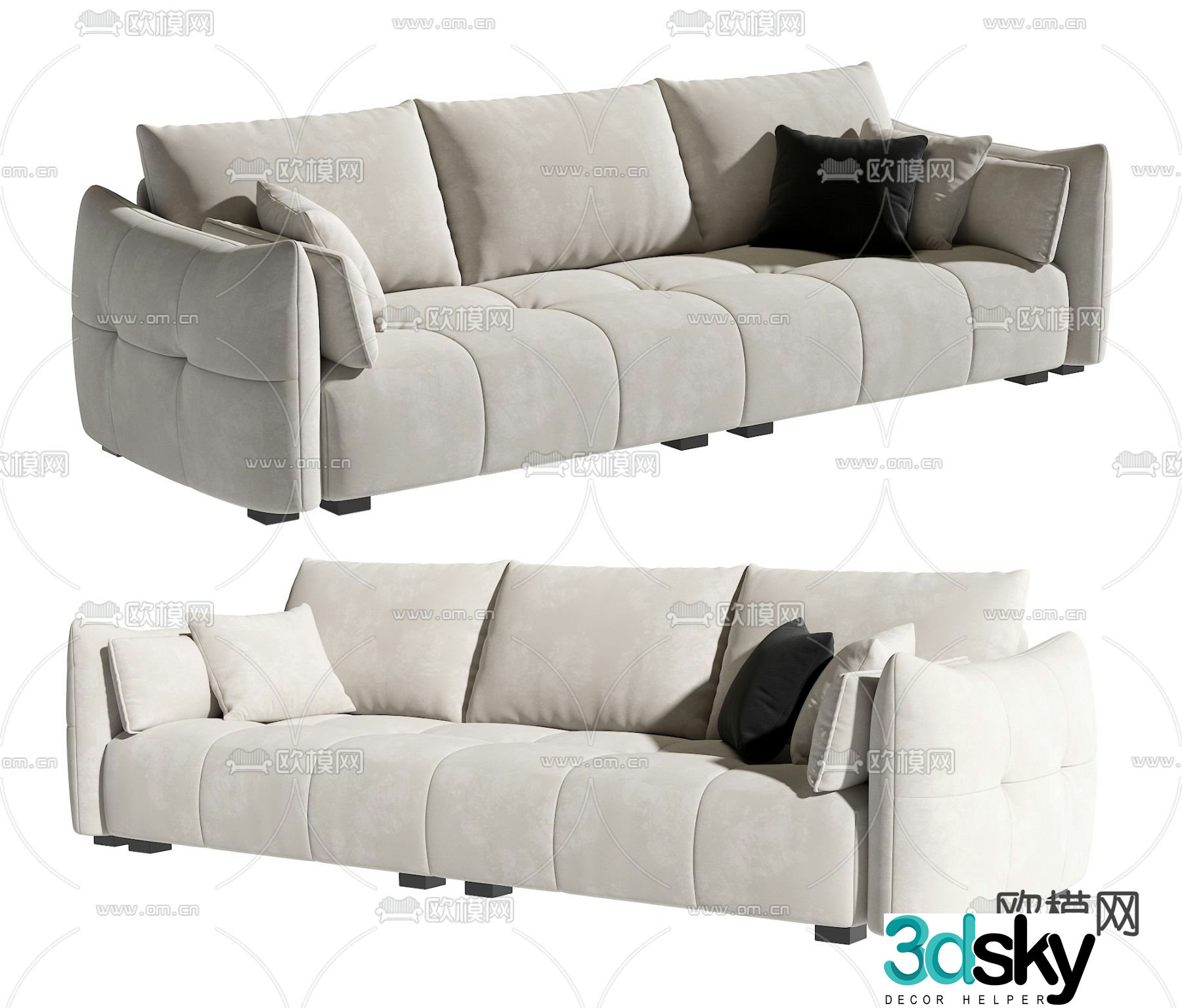 Three seater sofa upholstered sofa 3d model