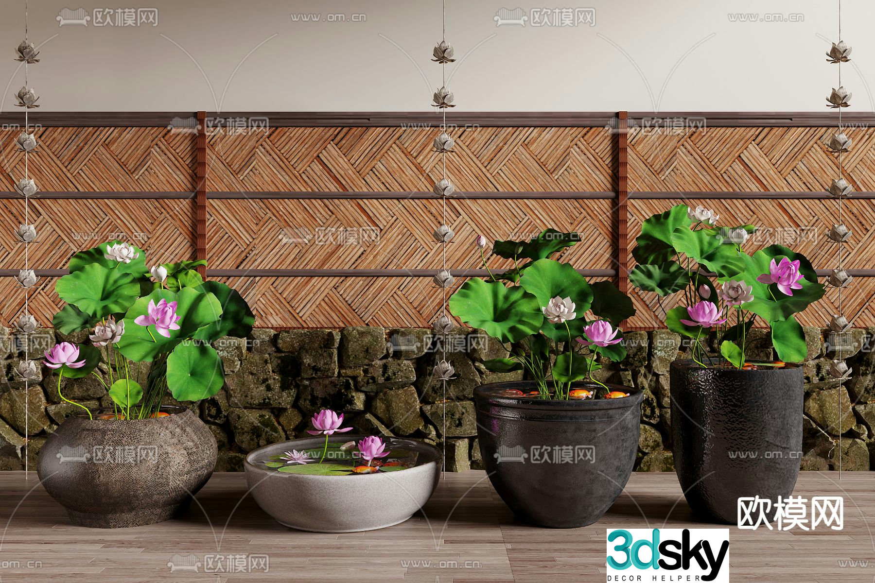 New Chinese style water tank micro landscape 3D model