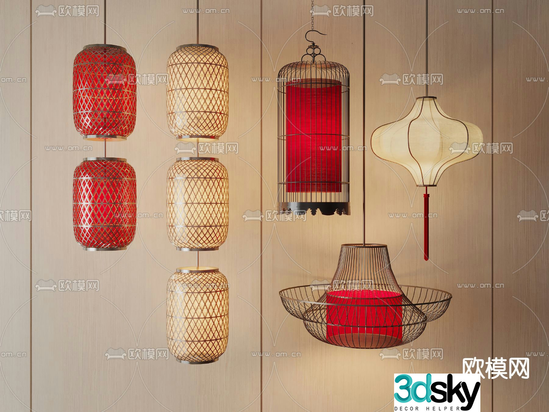 New Chinese lantern decorative lamp 3d model