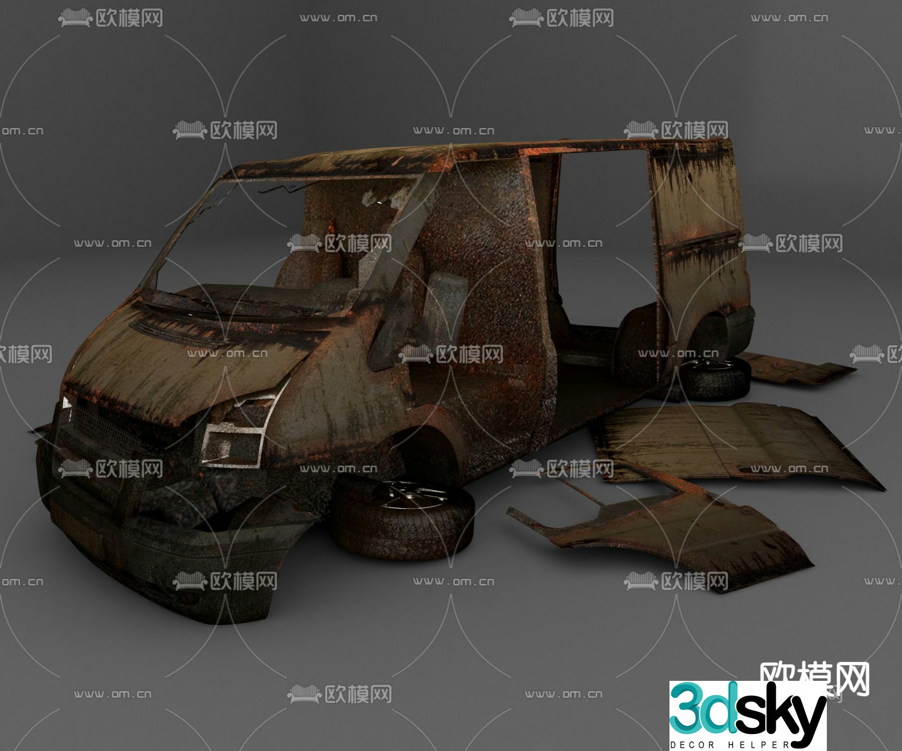 Abandoned car dilapidated car 3d model