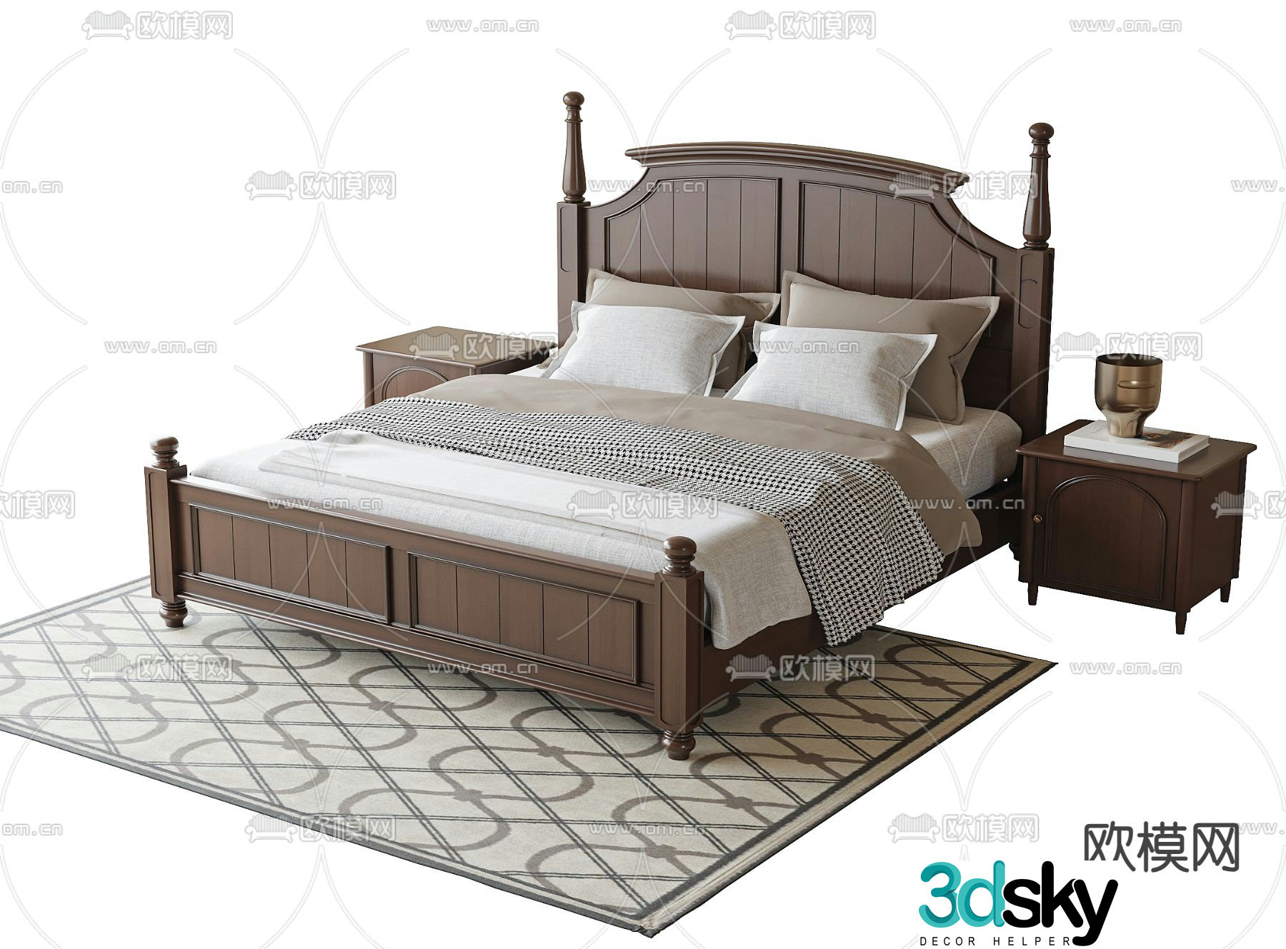 American double bed 3d model