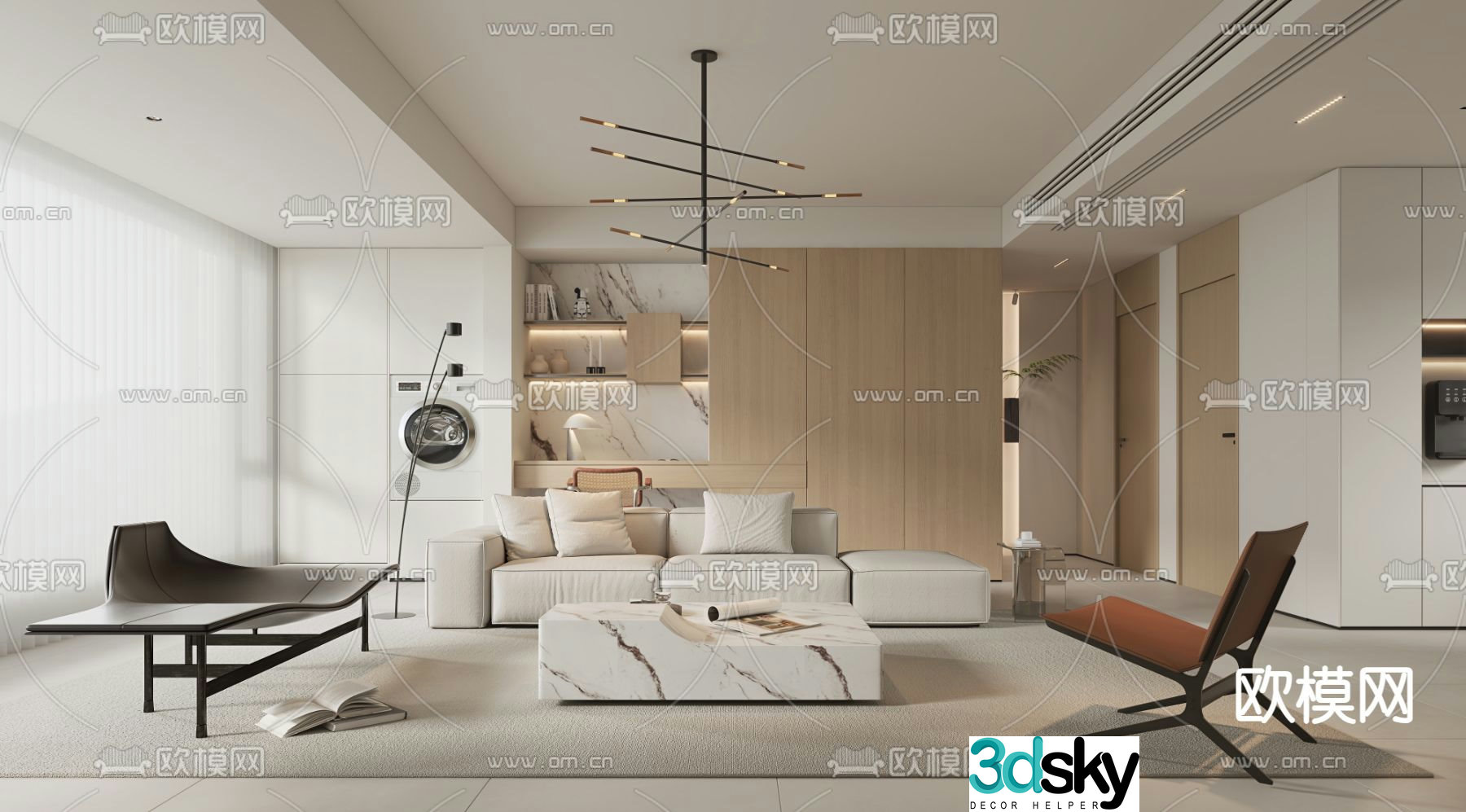 Creamy living room 3d model