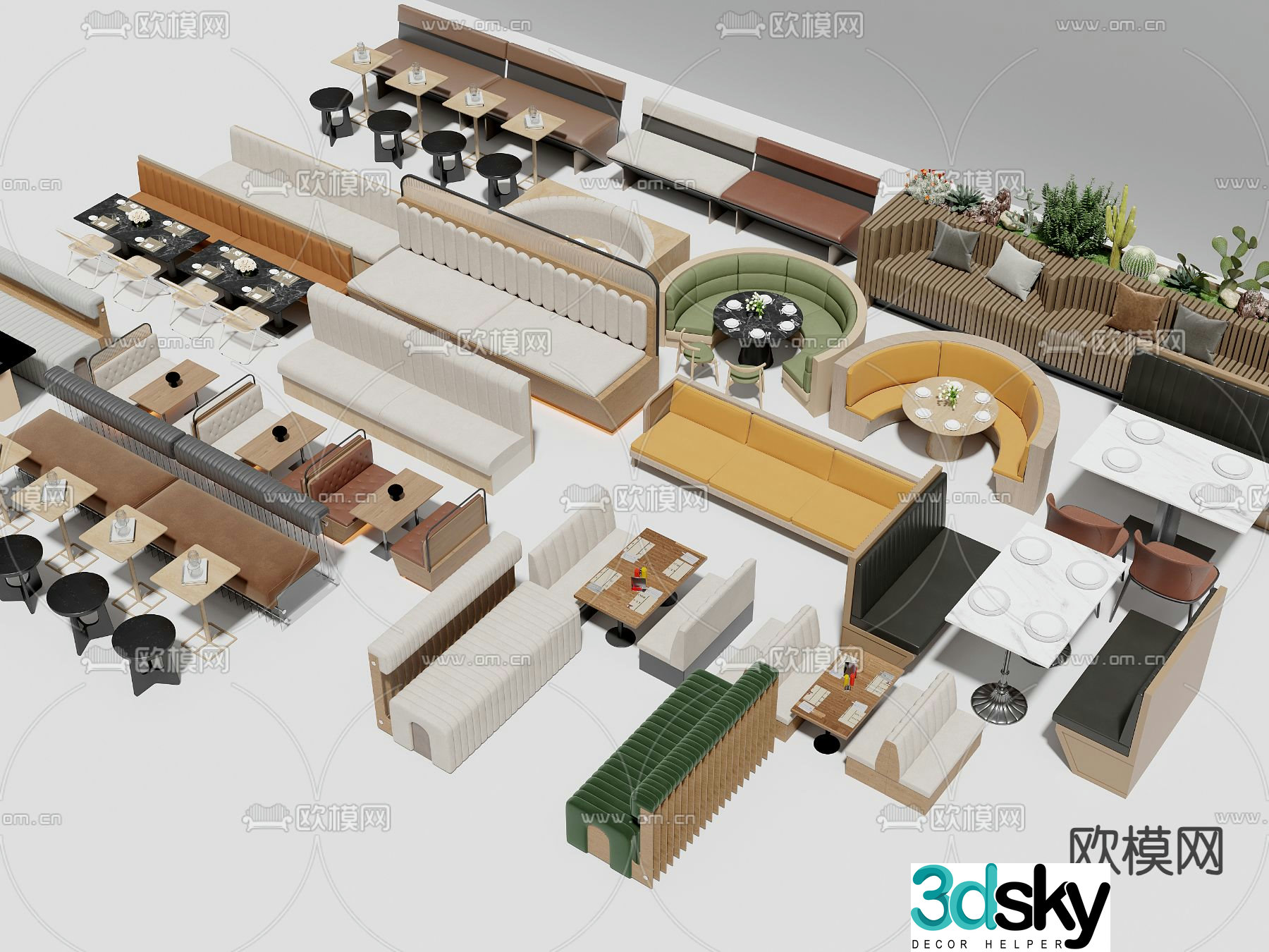 booth sofa booth dining table and chairs 3d model