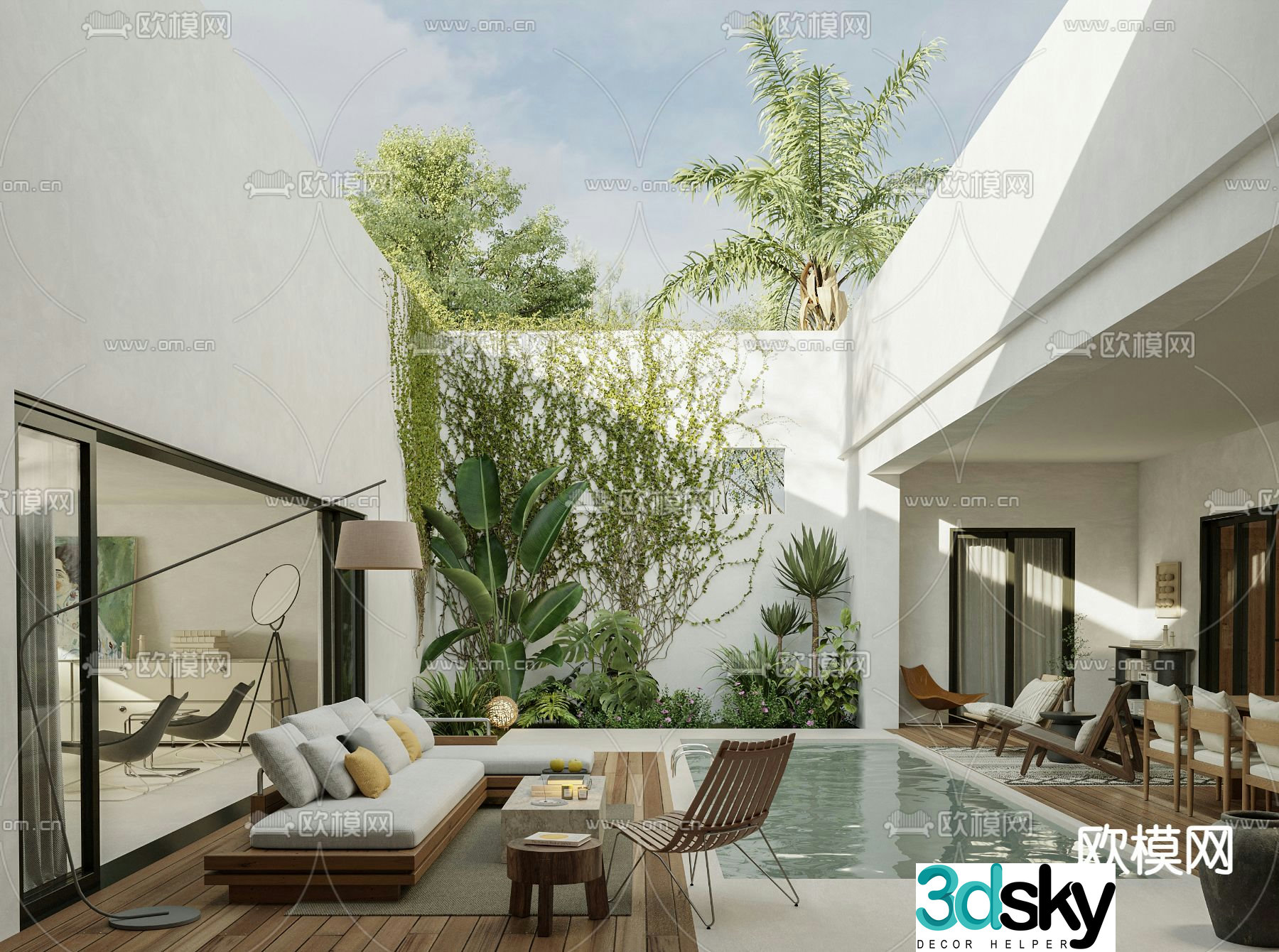 Modern villa courtyard landscape 3d model