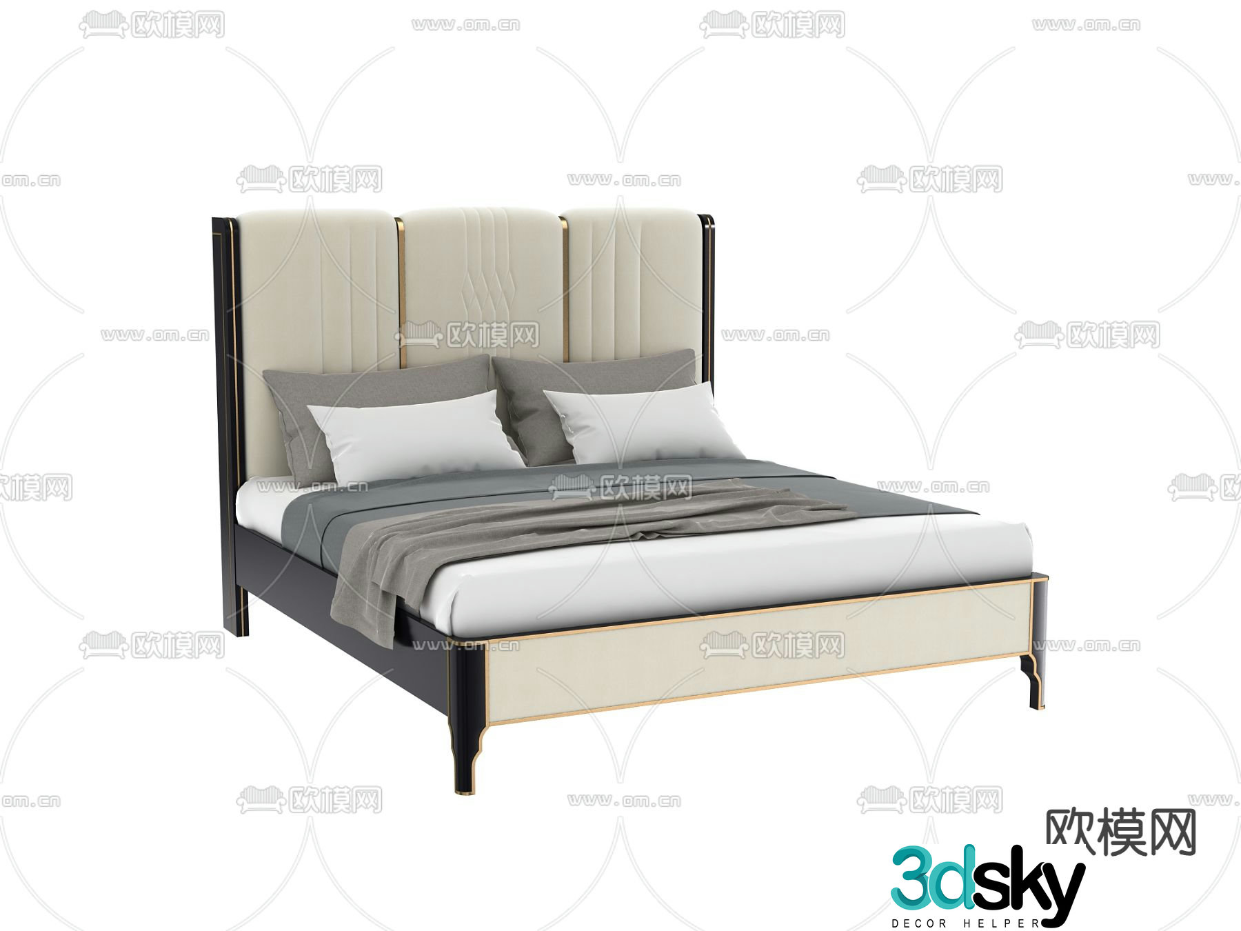 Light luxury double bed 3D model