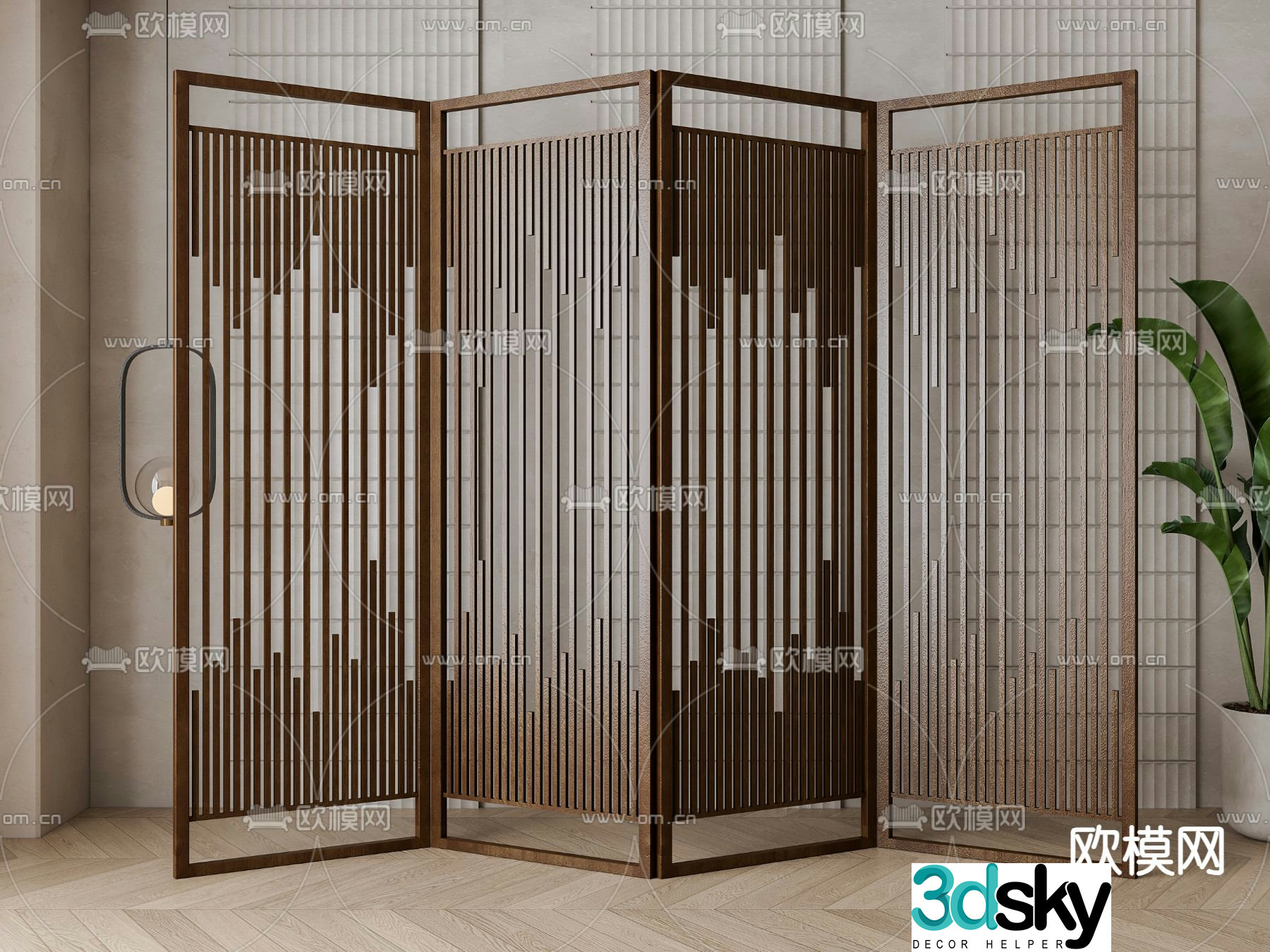 New Chinese style screen Grille screen 3d model