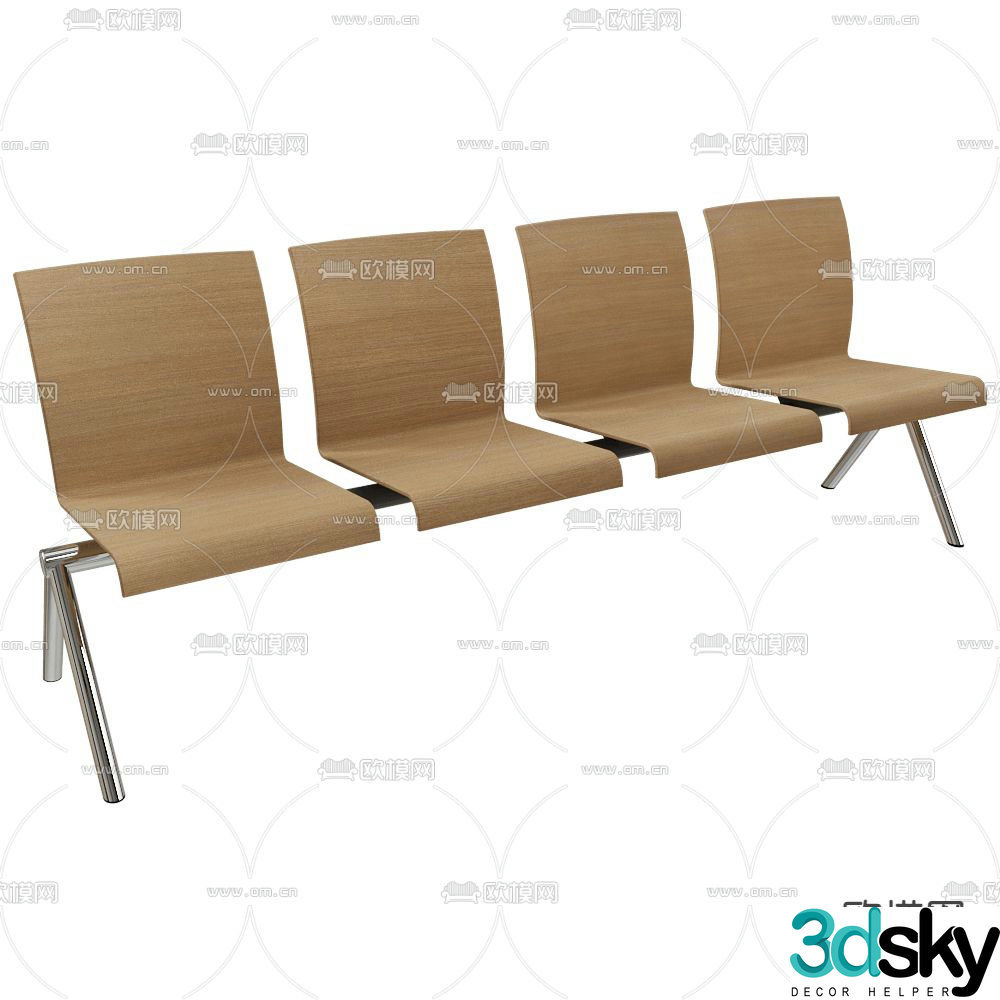 Modern solid wood public seating 3d model