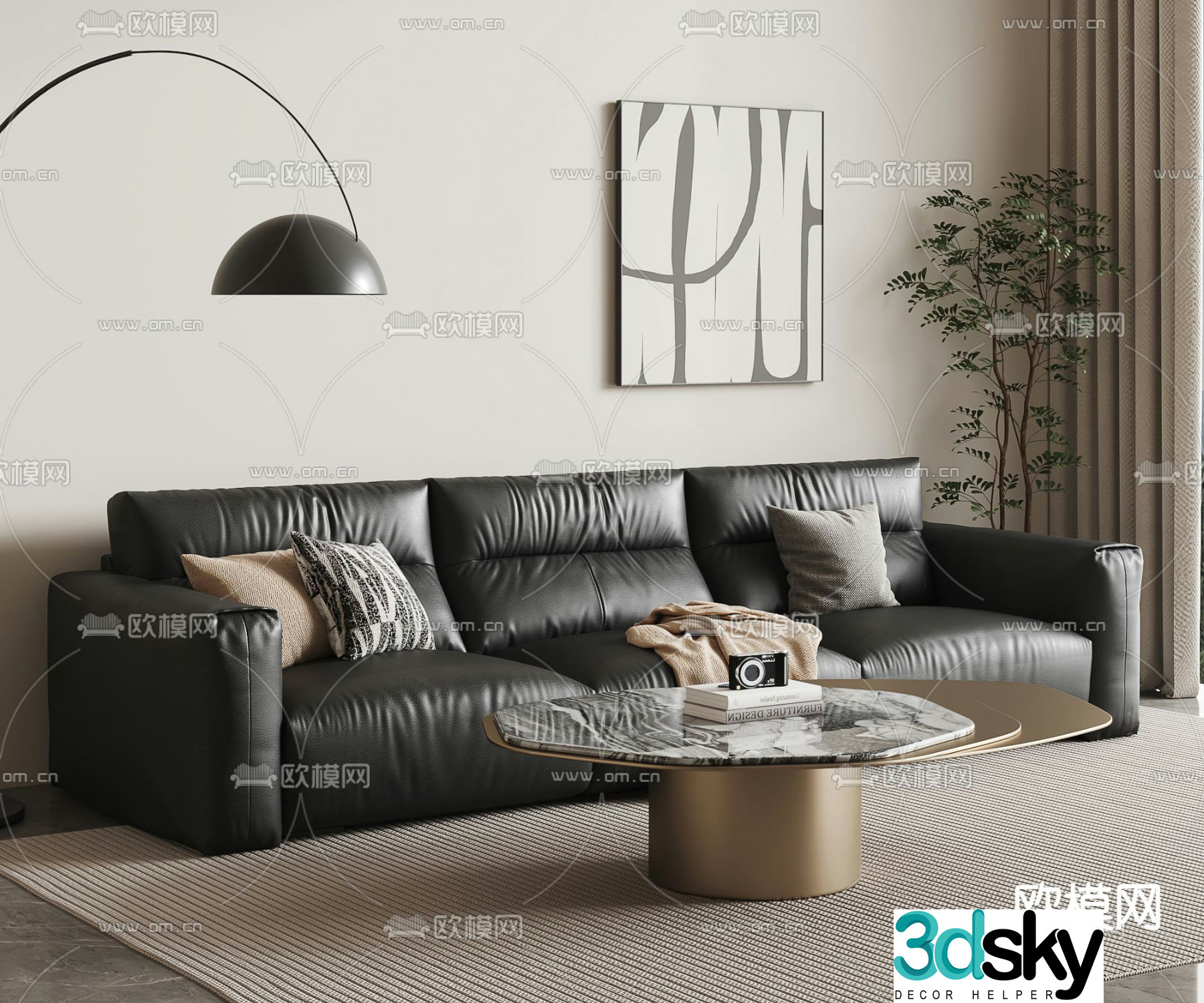Modern three-seat sofa 3d model