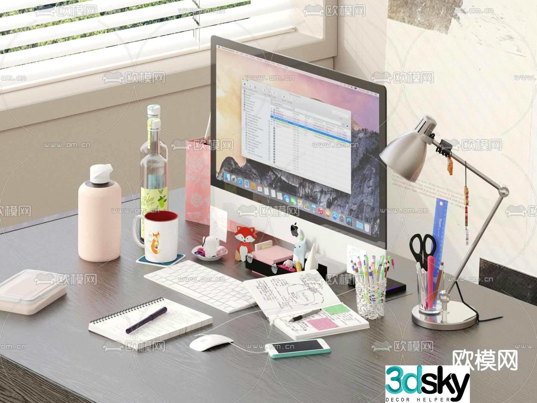 Office supplies computer notebook pen holder 3d model