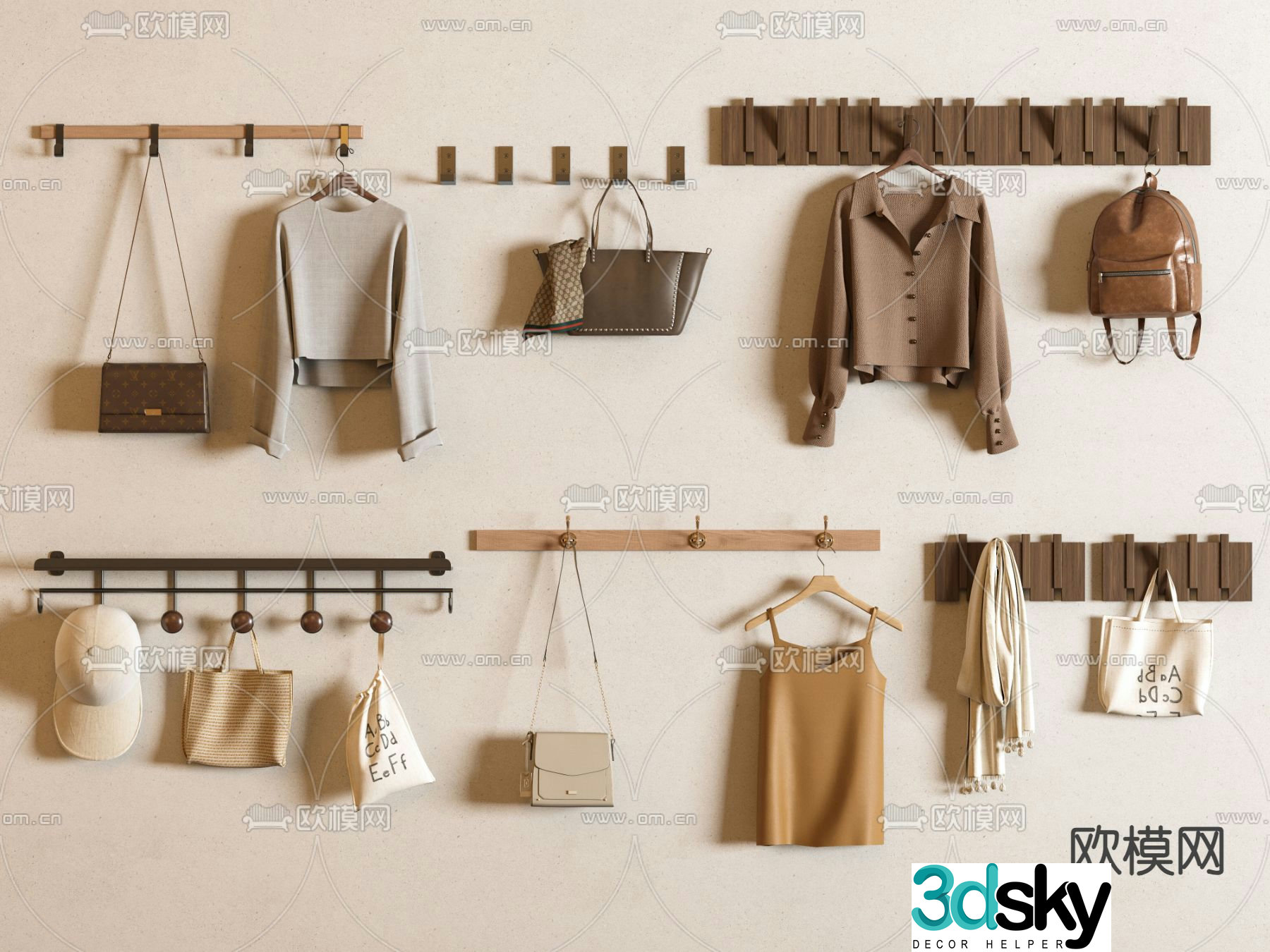 Modern clothes hook wall clothes hanger 3d model