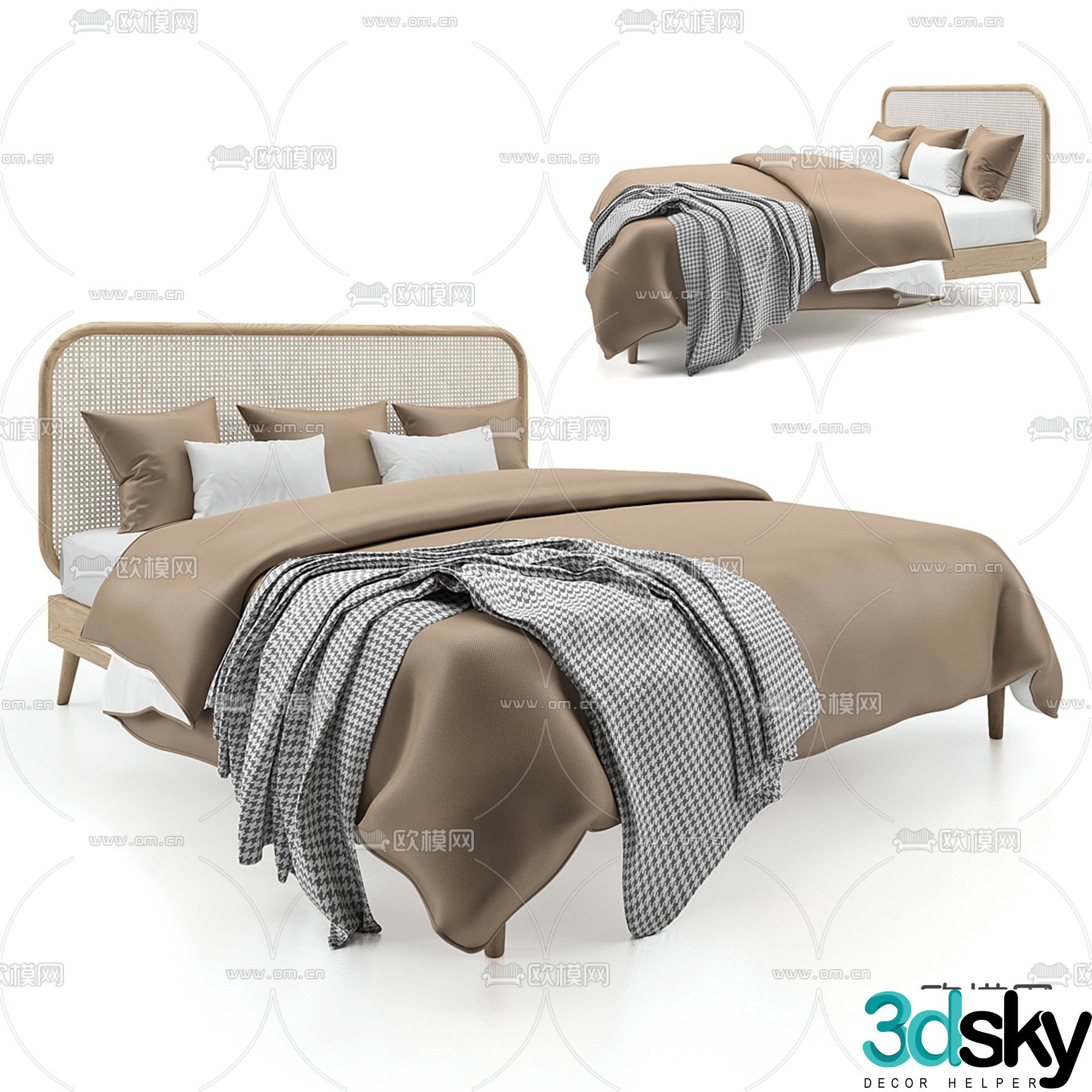 rattan bed double bed 3d model