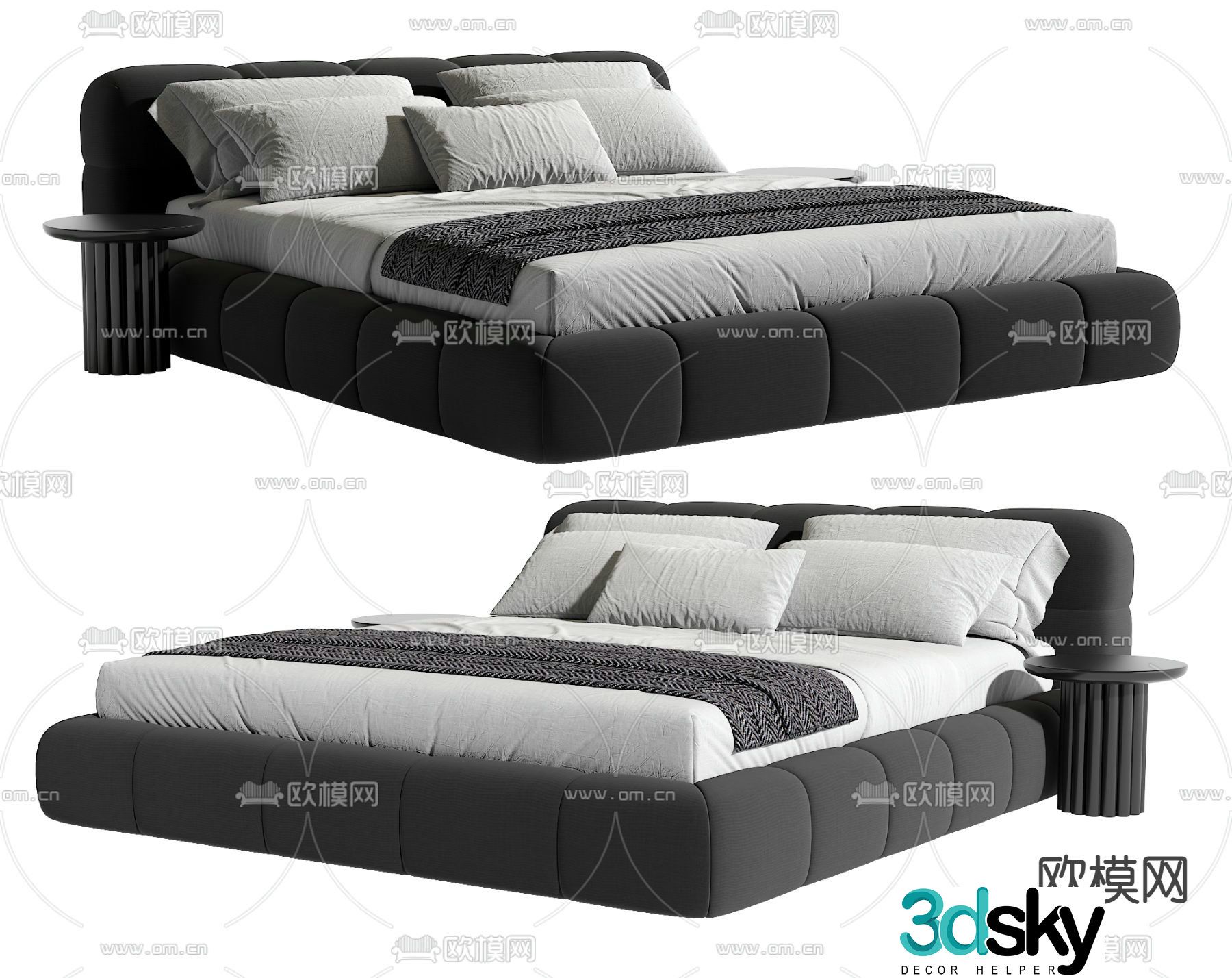 Premium gray double bed 3d model
