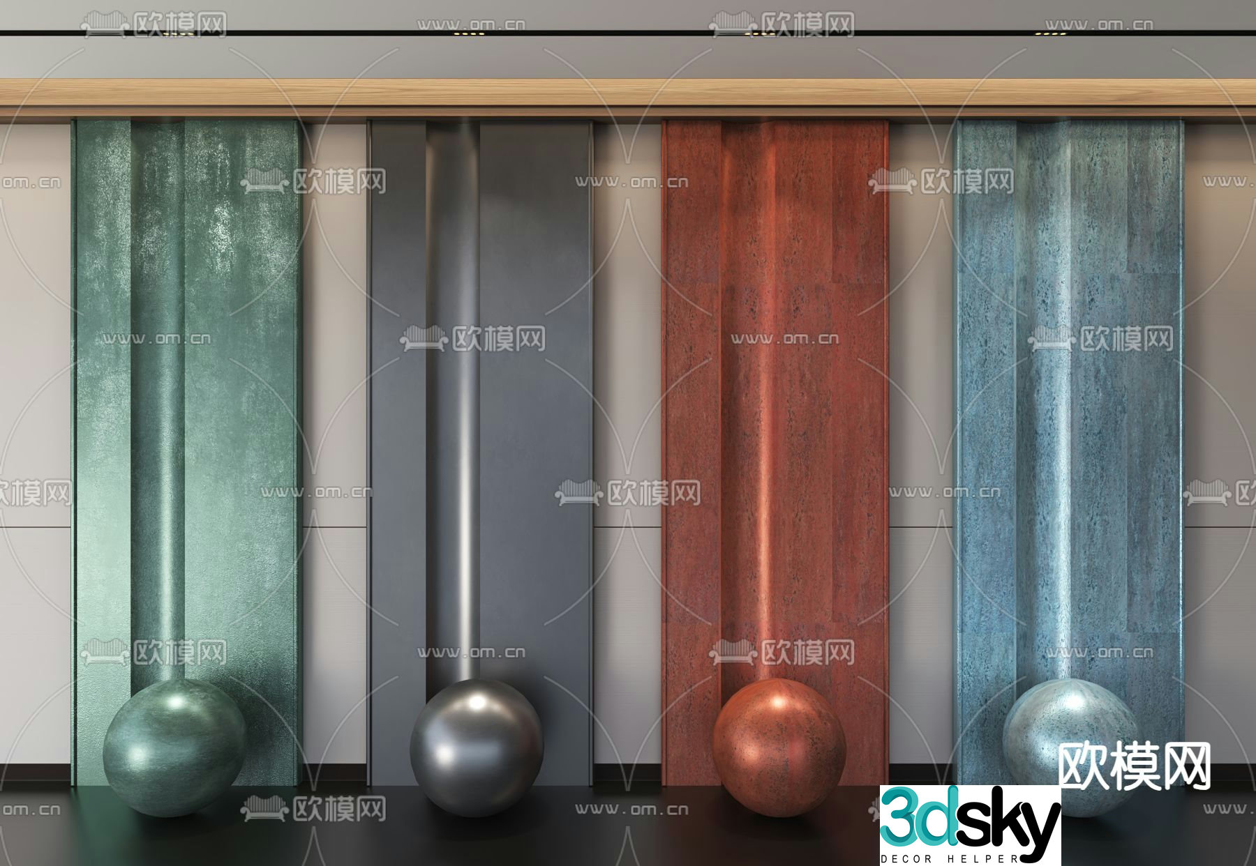 Gilded plate metal plate background wall 3d model