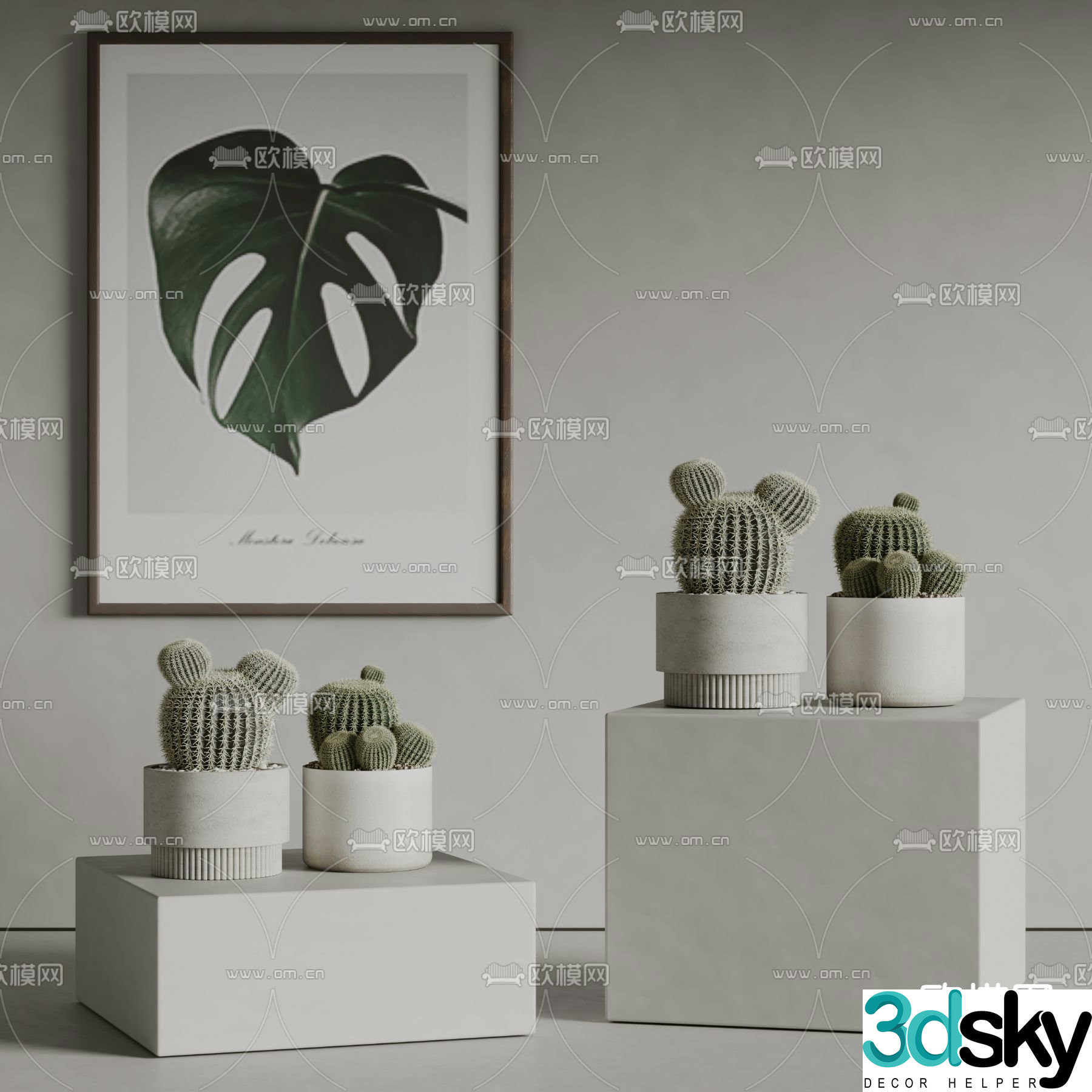 Modern Cactus Pot Plant 3D Model