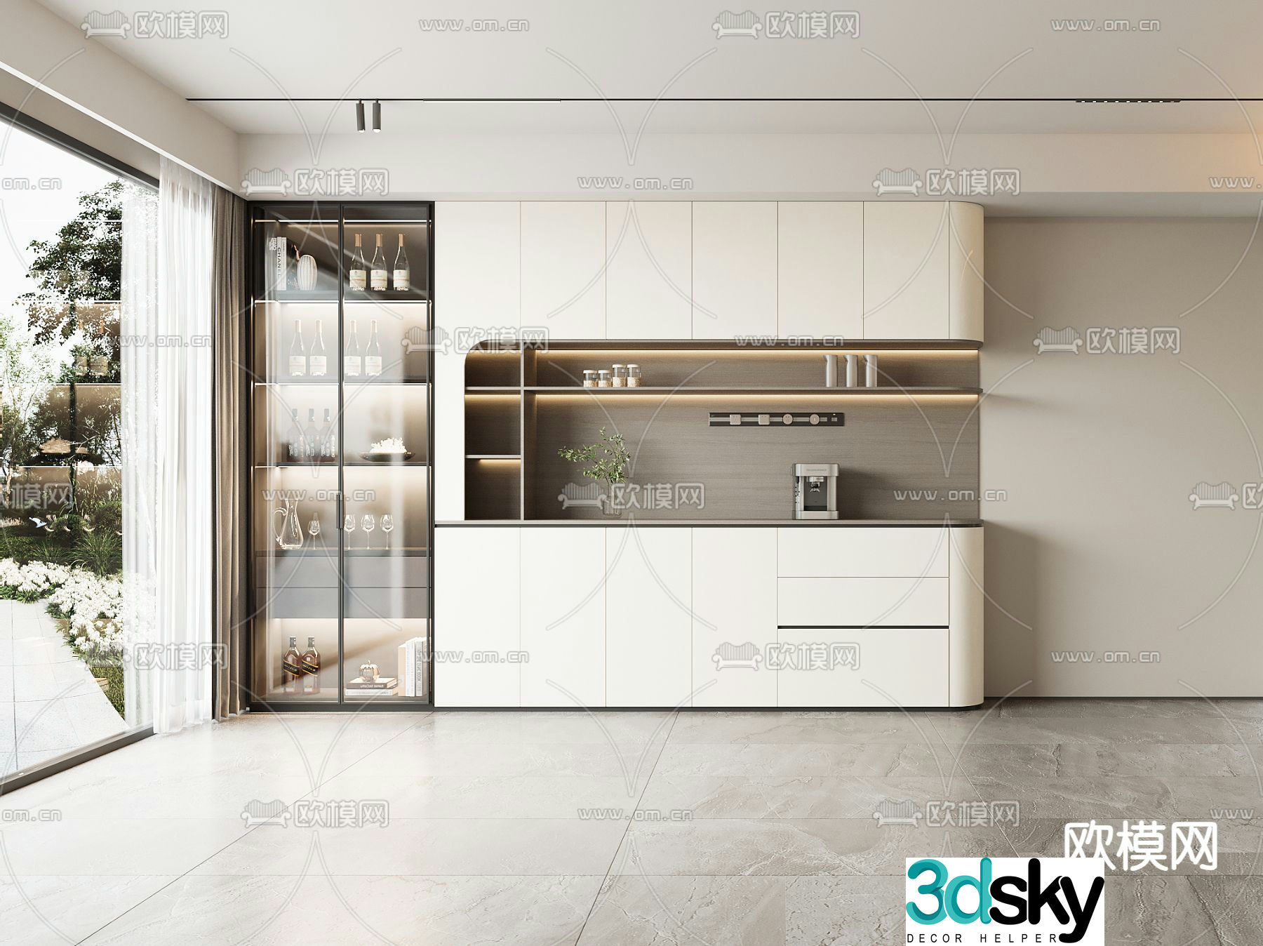 Cream style wine cabinet sideboard 3d model